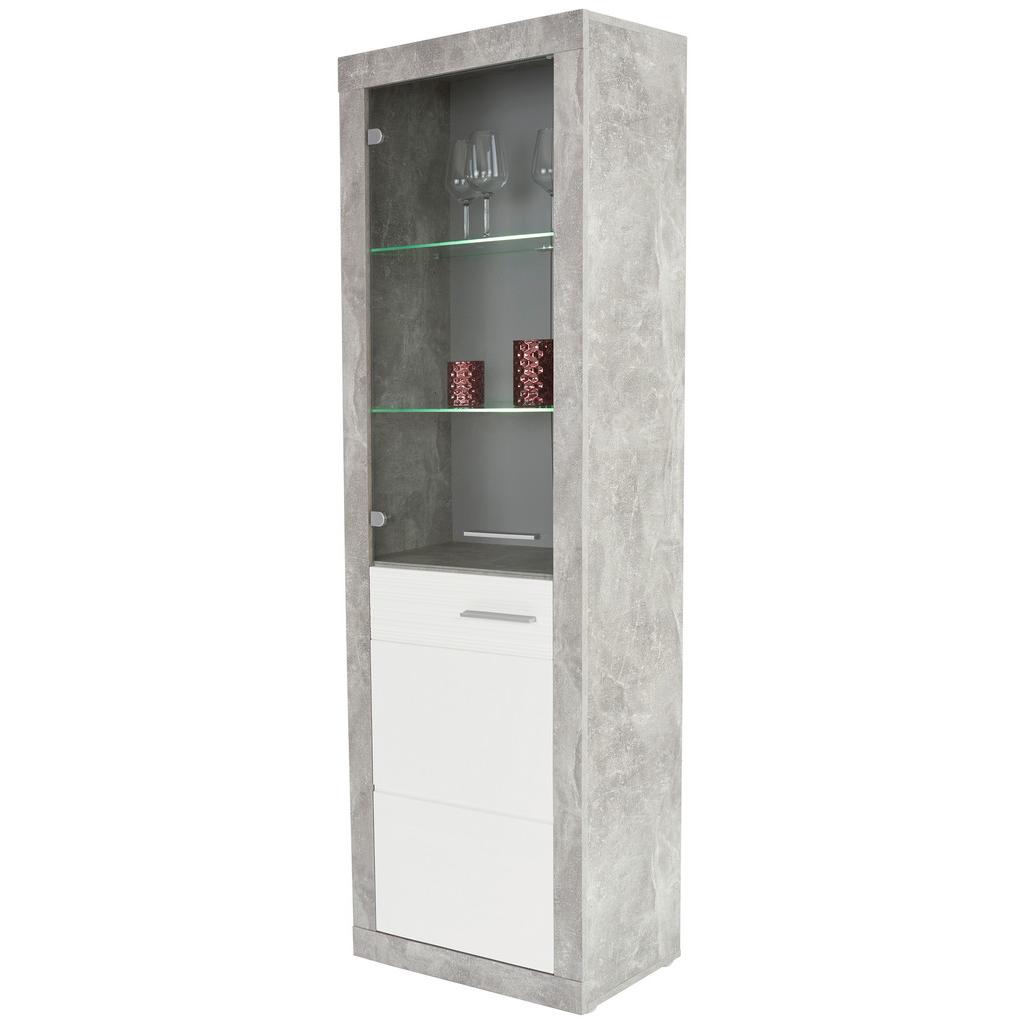 Vitrine Malta B: 63,9 cm inkl. Beleuchtung, Betonoptik/Weiß