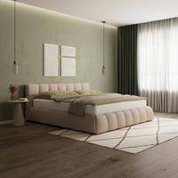 Čalúnená posteľ MARIJA 180x200 cm, hnedá - svetlohnedá/prírodná farba, Modern, kov/drevo (180/200cm) - Bessagi Home