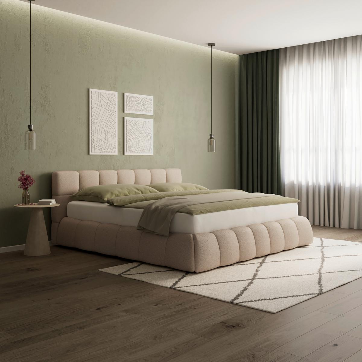 Čalúnená posteľ MARIJA 180x200 cm, hnedá - svetlohnedá/prírodná farba, Modern, kov/drevo (180/200cm) - Bessagi Home