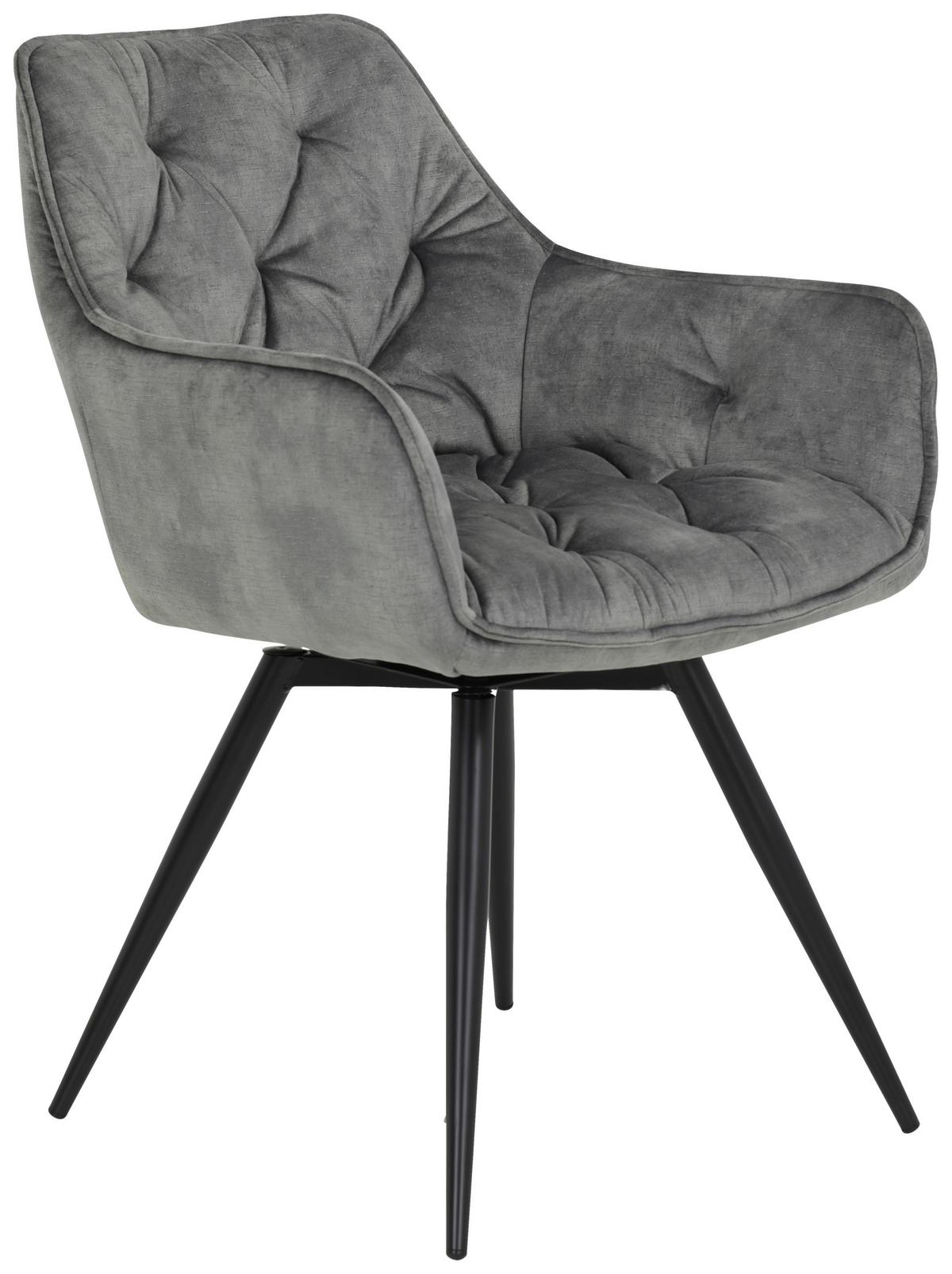 Armlehnstuhl Florentina Grau 2er-Set - Schwarz/Grau, MODERN, Textil/Metall (56/82/63cm) - MID.YOU