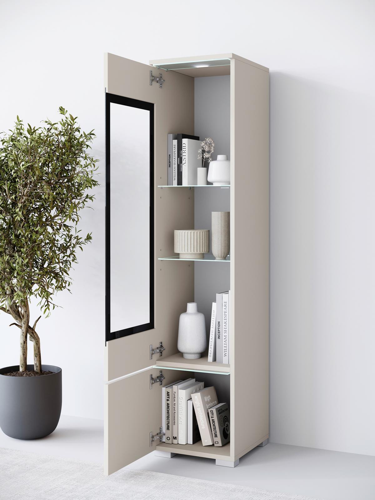 Vitrine Vera Beige/kaschmir B: 30cm - Kaschmir/Beige, Design, Glas/Holzwerkstoff (30/130/33cm) - Livetastic