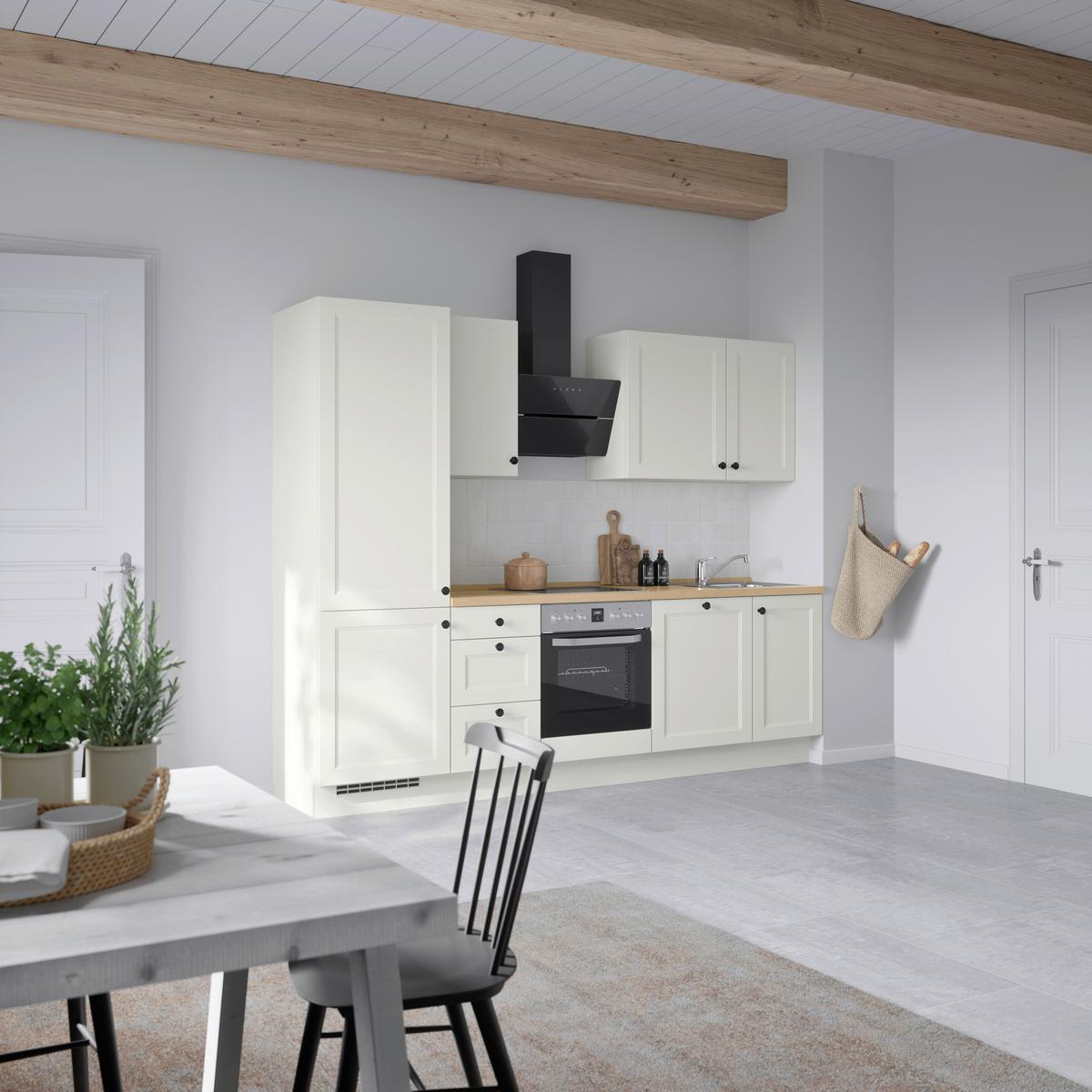 Kuchynská linka 270 cm, biela/dekor dub Sierra - čierna/biela, Modern, kov/kompozitné drevo (270cm) - Nobilia