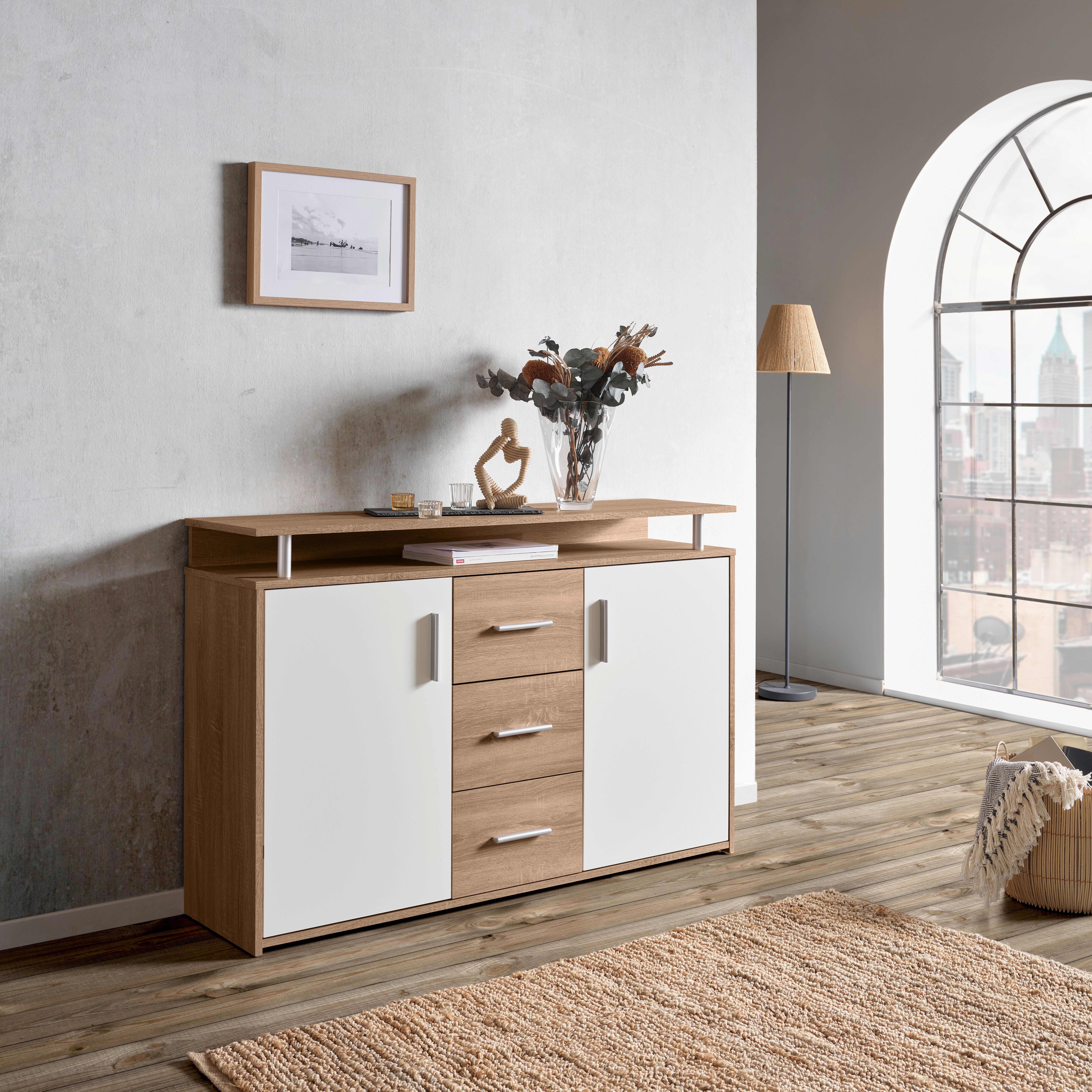 Komód Drift 132/88cm - tölgyfa/fehér, Modern, faalapú anyag (132/88/34,6cm) - Mömax