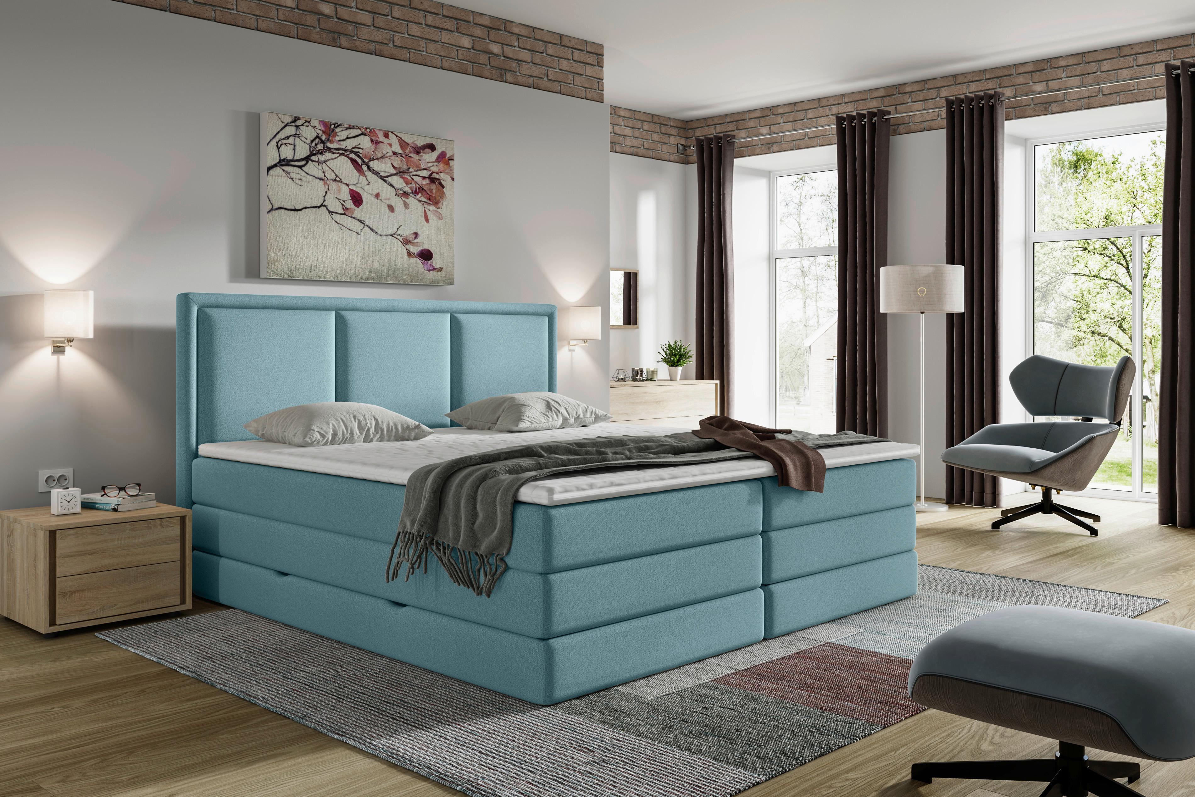 Boxspringbett Swing K - Blau, Design, Textil (200/220cm) - MID.YOU