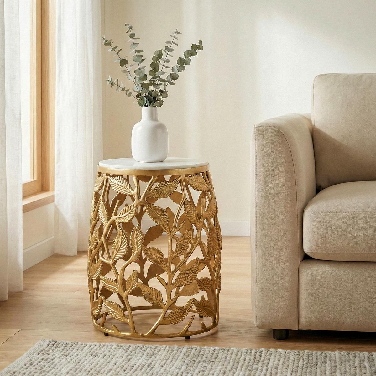 BEISTELLTISCH Weiß/Goldfarben L: 40cm - Goldfarben/Weiß, Design, Stein/Metall (40/40/46cm) - MID.YOU