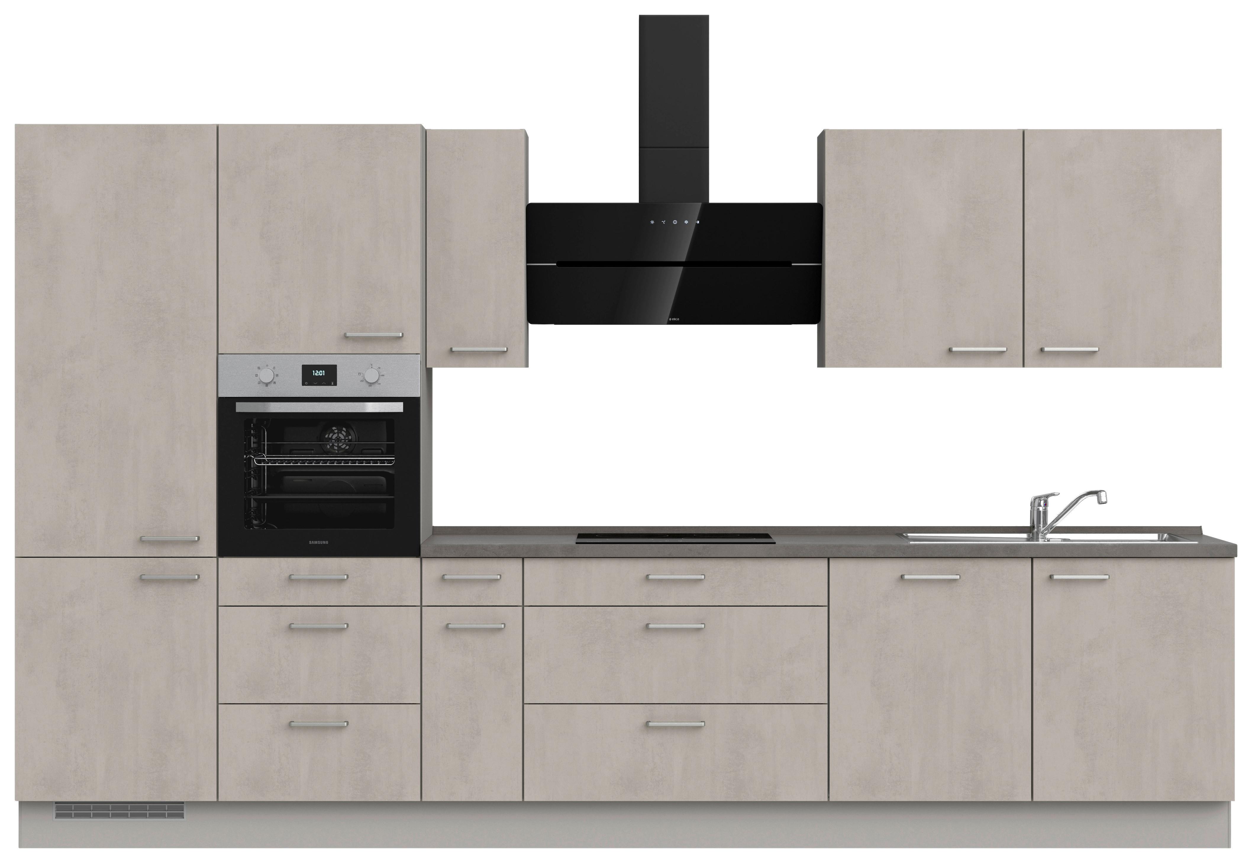 Kuchyňská linka 360 cm, šedý betón/ kamenná šedá - šedá/světle šedá, Moderní, kov/kompozitní dřevo (360cm) - Nobilia