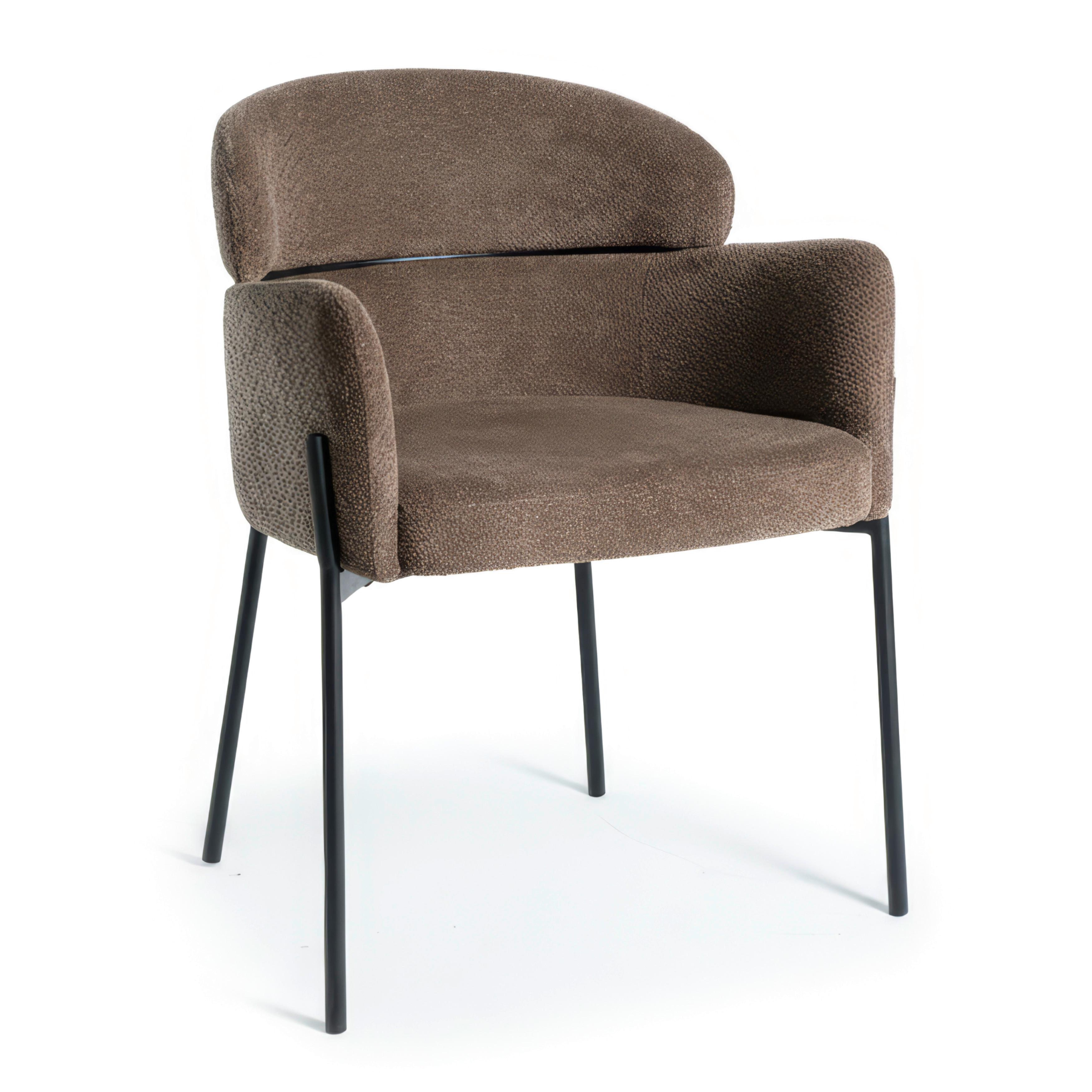 Židle s područkami Chloe, hnědé, čalouněné - černá/hnědá, Moderní, kov/textil (62/79/59,5cm) - Bessagi Home