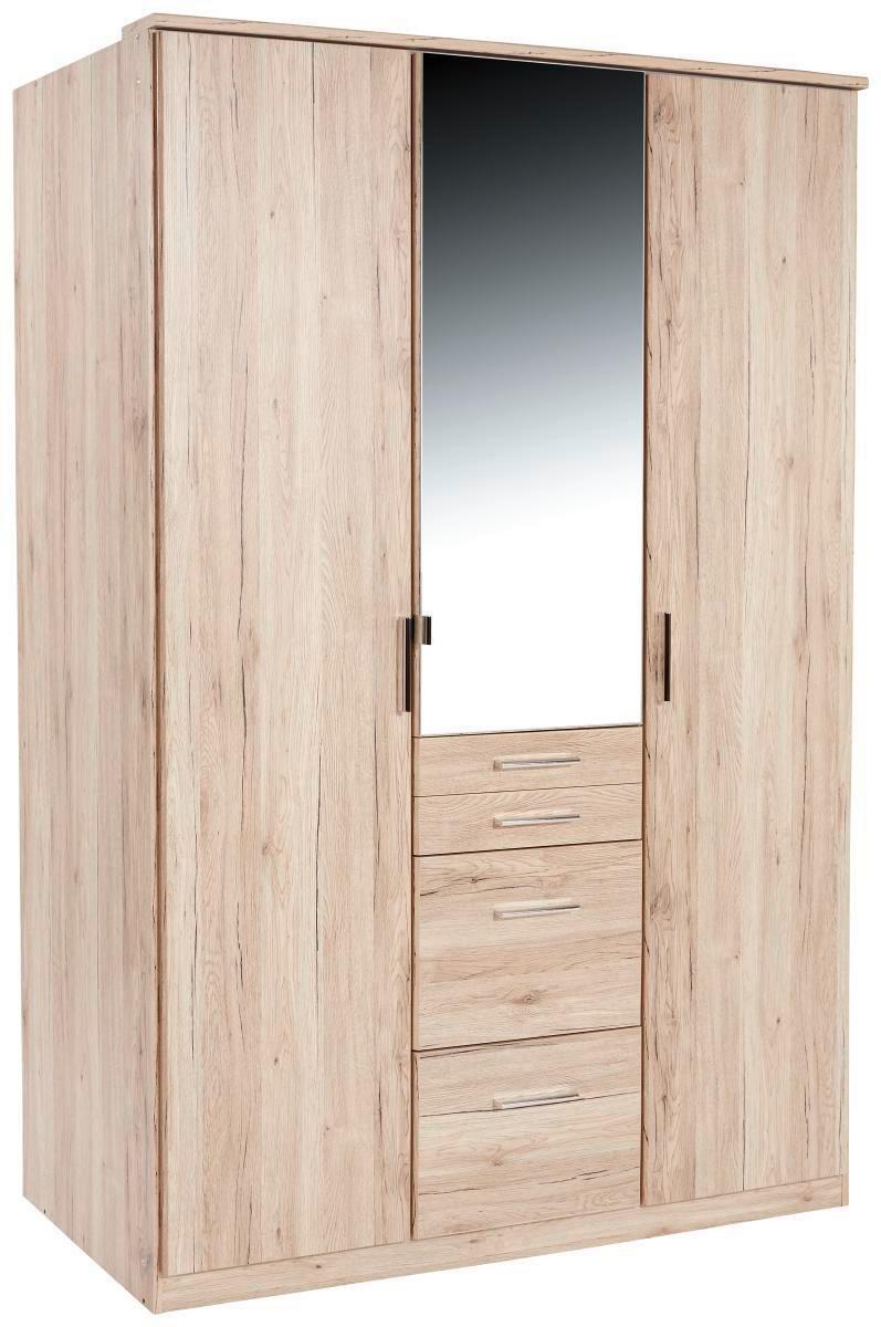 Kleiderschrank Mit Spiegel + Laden 135cm Aachen Eiche Dekor - Eichefarben, KONVENTIONELL, Holzwerkstoff (135/198/58cm)