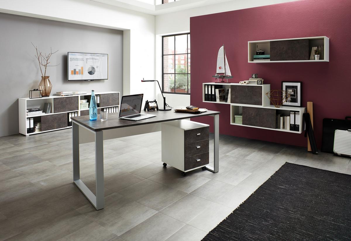 Schreibtisch B 158 H 75 cm Gw-Altino, Graphitfarben/Weiß - Graphitfarben/Weiß, KONVENTIONELL, Holzwerkstoff/Metall (158/75/79cm) - Germania