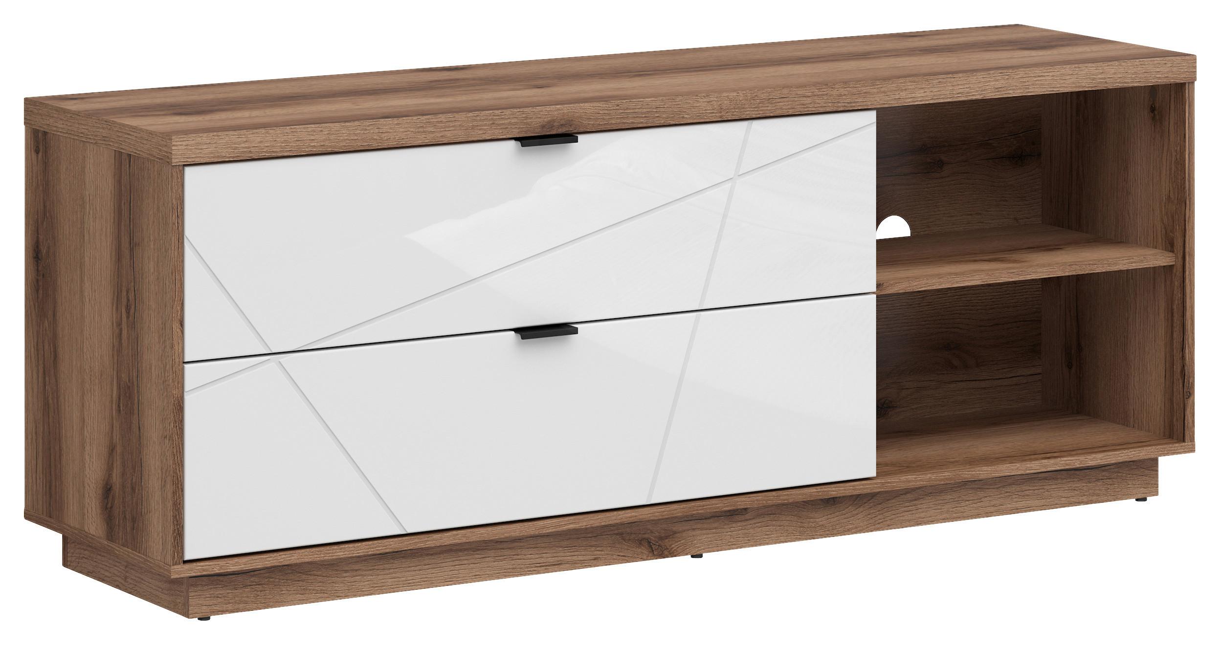 Lowboard Forn TV Stand - Eichefarben/Weiß Hochglanz, Design, Holzwerkstoff (156/61/42,5cm)