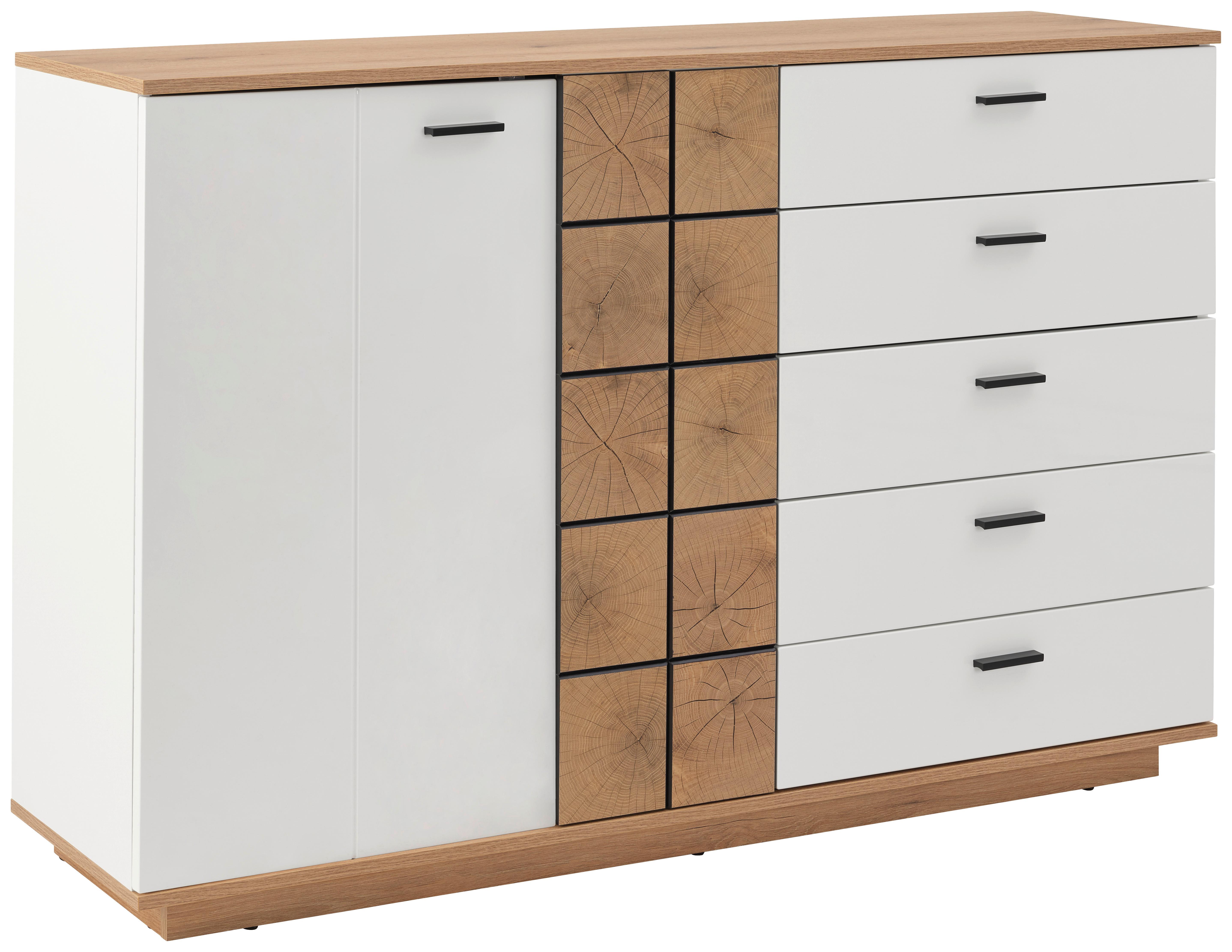Kommode Oreta B: 136,1 Cm Weiss Hochglanz/eichefarben - Weiß Hochglanz/Eichefarben, MODERN, Holzwerkstoff (136,1/95/40cm)