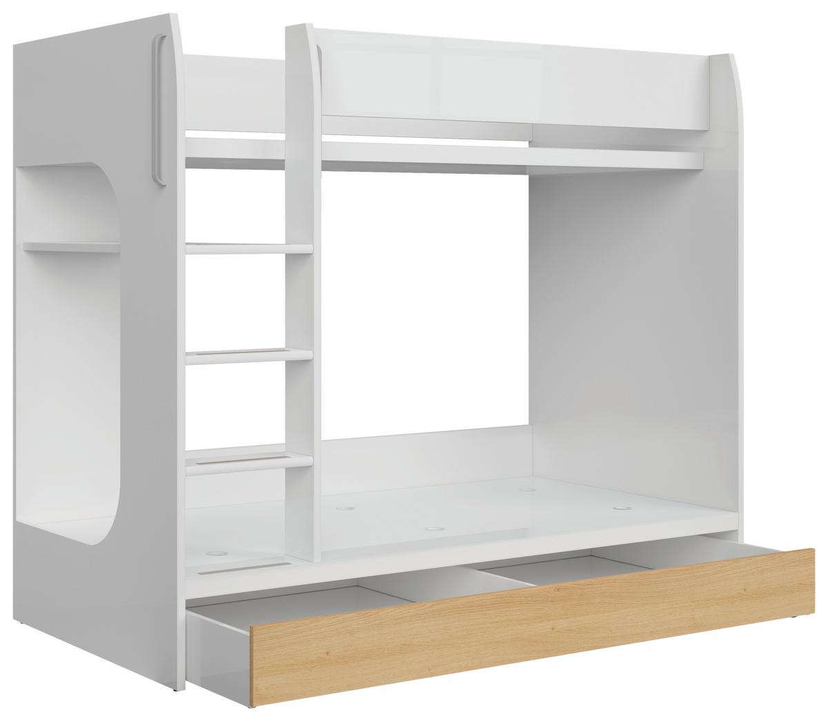 Poschodová posteľ NANDU - biela/biela s vysokým leskom, Modern, kompozitné drevo (80/180cm) - MID.YOU