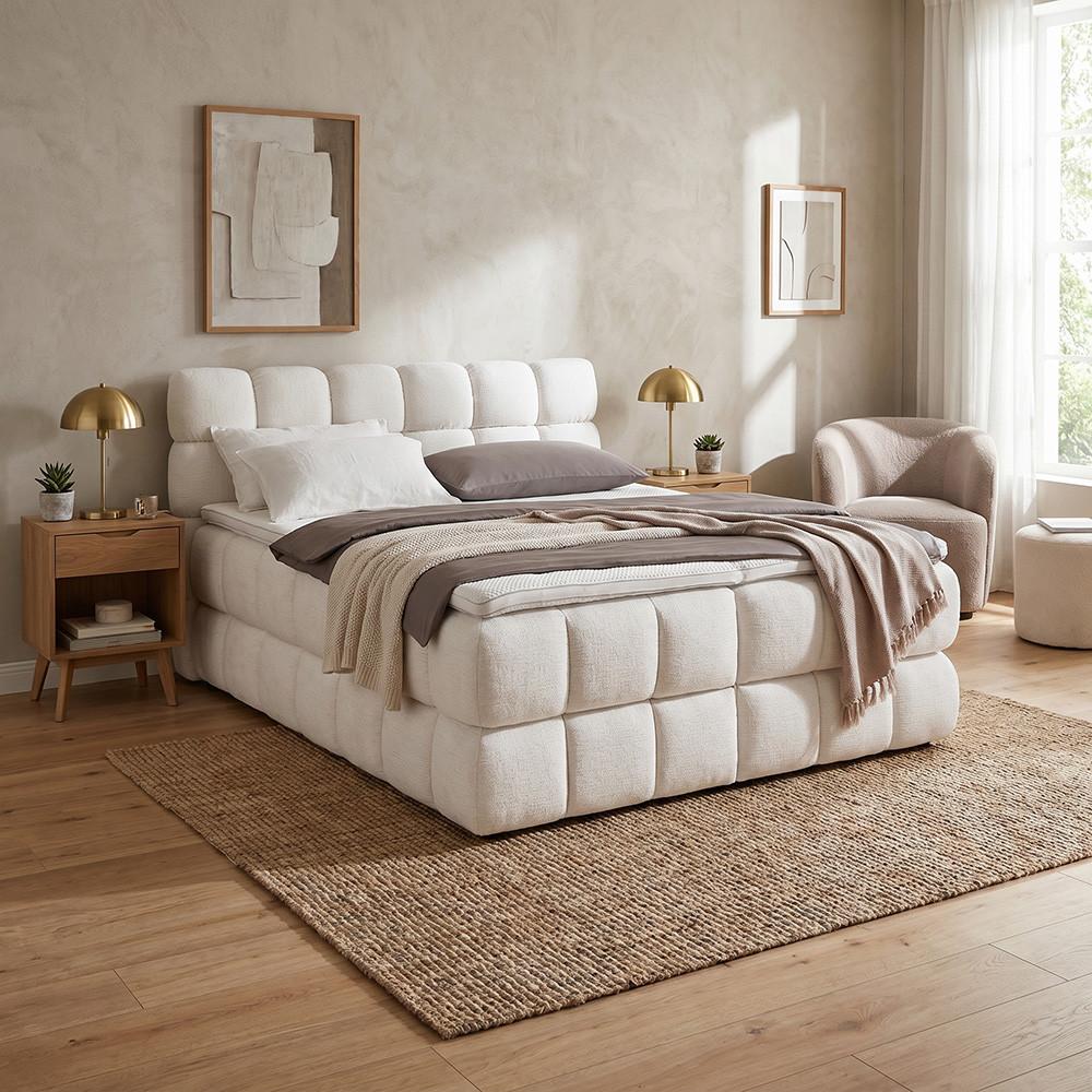 Boxspring postel BUBBLE BOX 180/200 cm, krémová - černá/krémová, Konvenční, kov/dřevo (180/200cm) - Premium Living