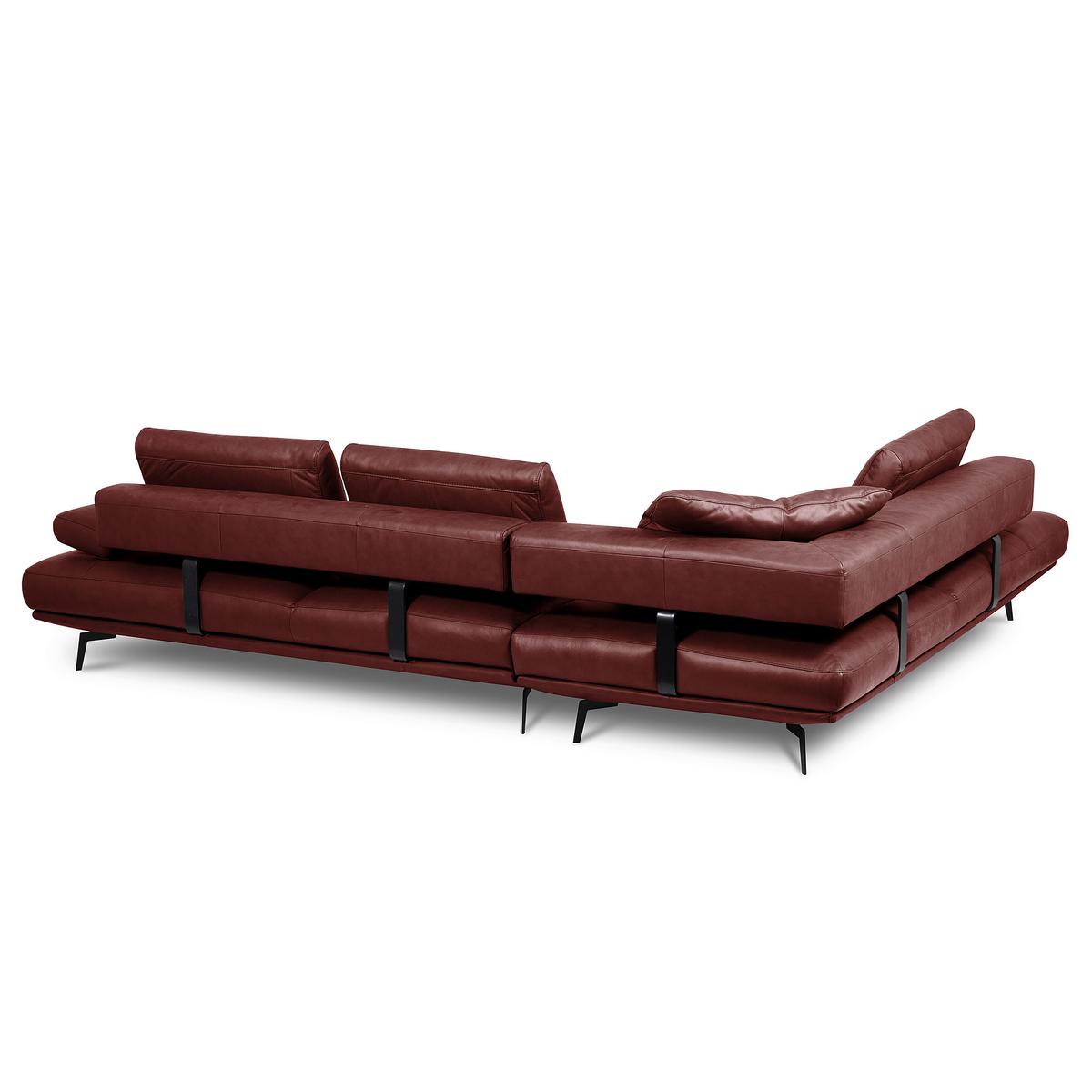 Ecksofa Como Echtleder Rot 237x306 - Rot/Schwarz, Design, Leder (237/306cm) - Livetastic