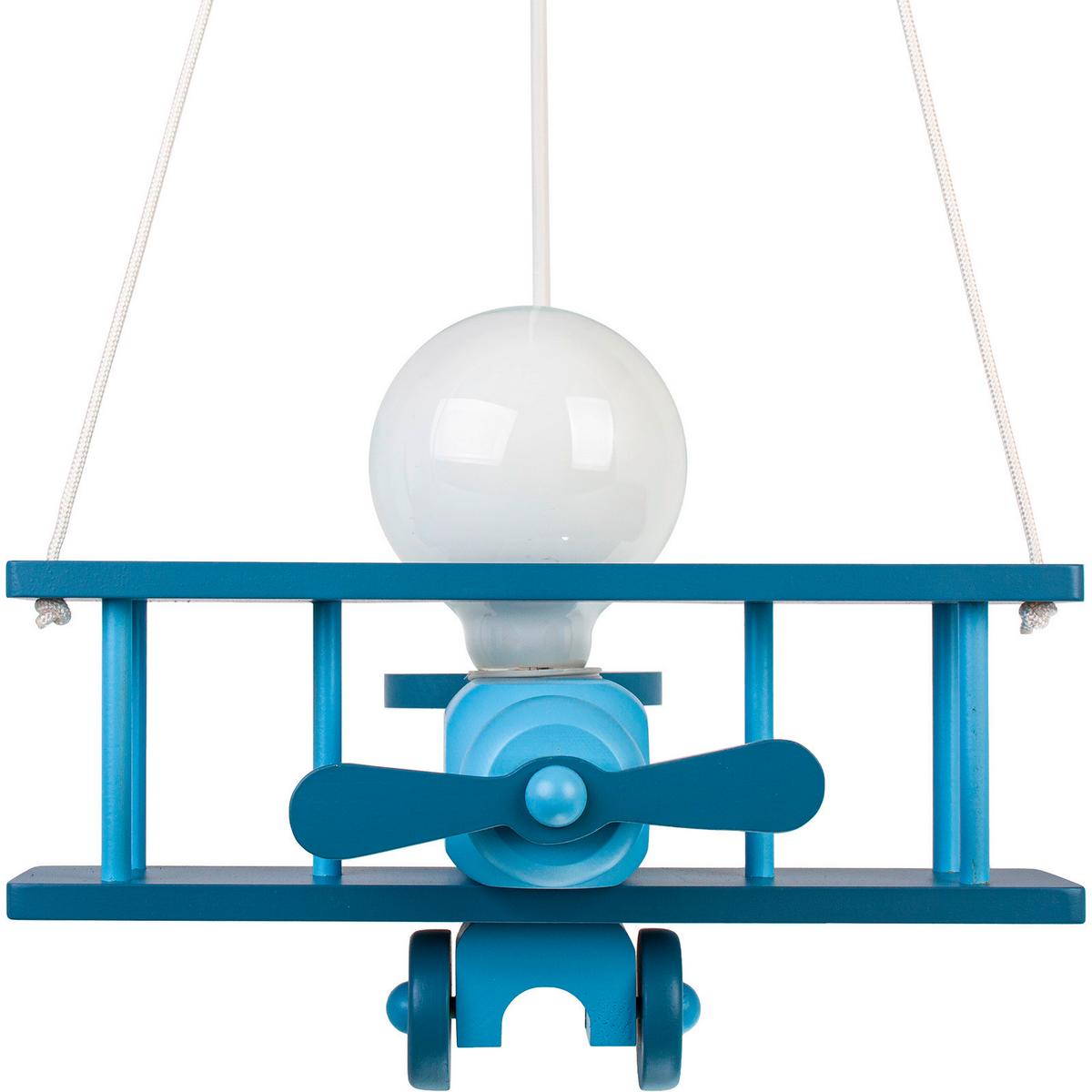Kinderhängeleuchte Flugzeug H: 75 cm 1-Flammig - Blau, KONVENTIONELL, Holz (29/31/75cm)