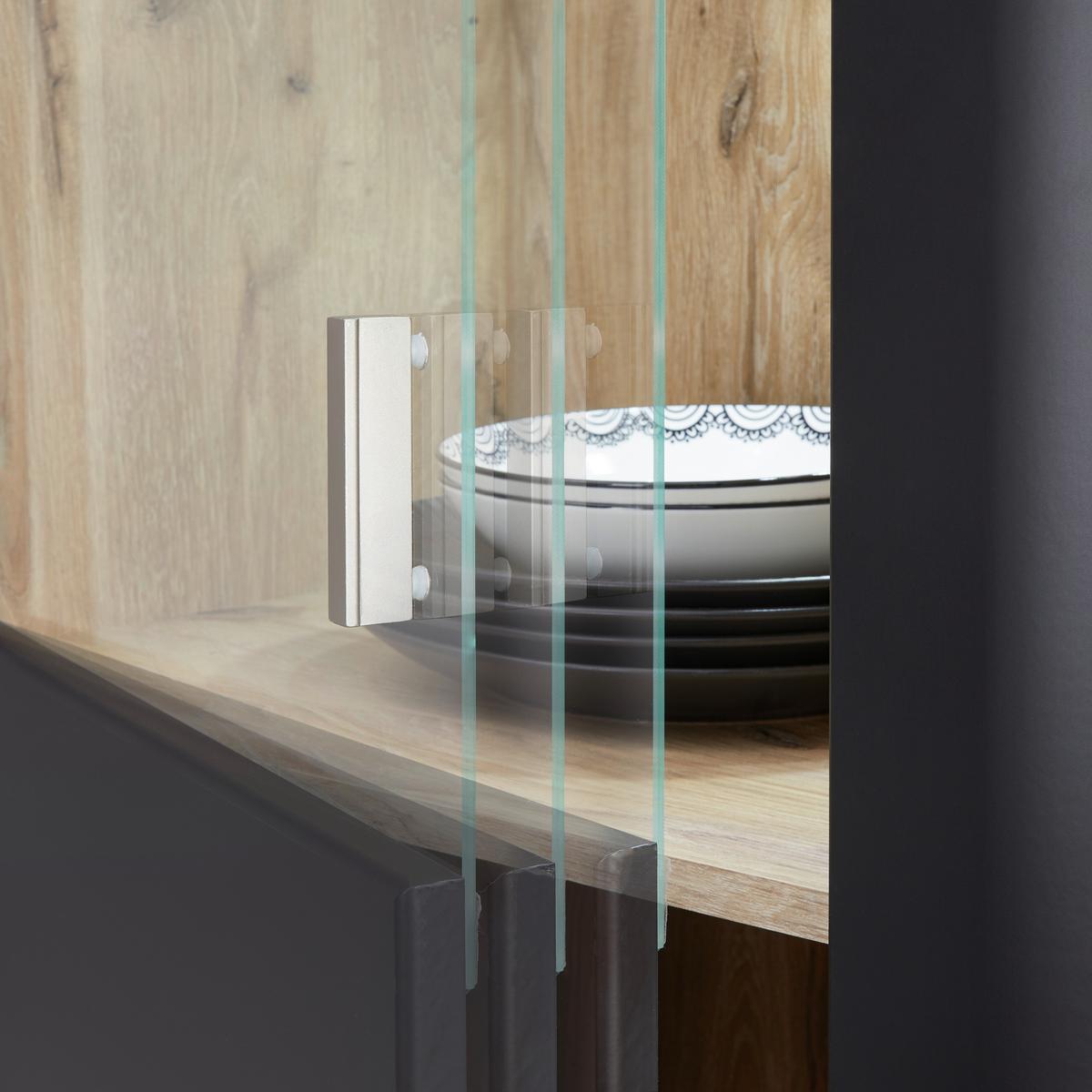 Vitrine Game B: 61 cm Schwarz Matt/Eiche Dekor - MODERN, Glas/Holzwerkstoff (61/204/41cm)