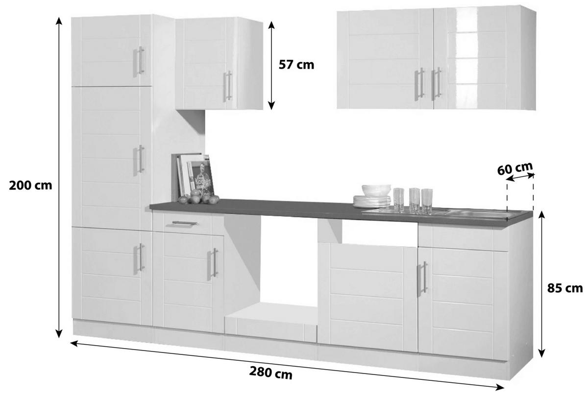 Küchenleerblock Nevada Weiß B: 280 cm - Weiß Hochglanz/Anthrazit, MODERN, Holzwerkstoff (280kg) - Held