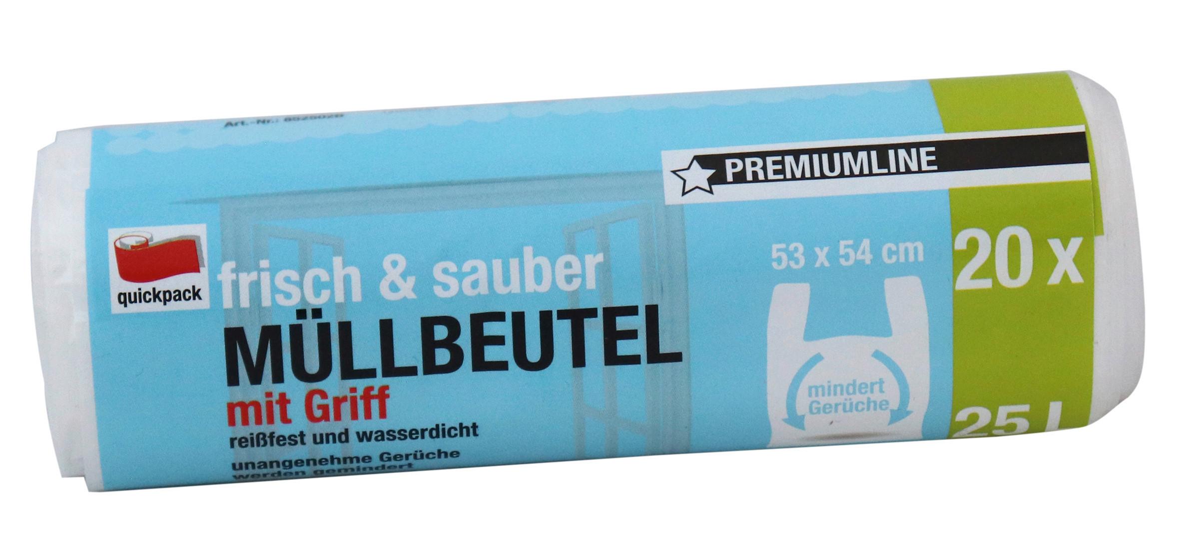 Müllbeutel Mika, 25 Liter Mit Tragegriff - Transparent, KONVENTIONELL, Kunststoff - Quick Pack