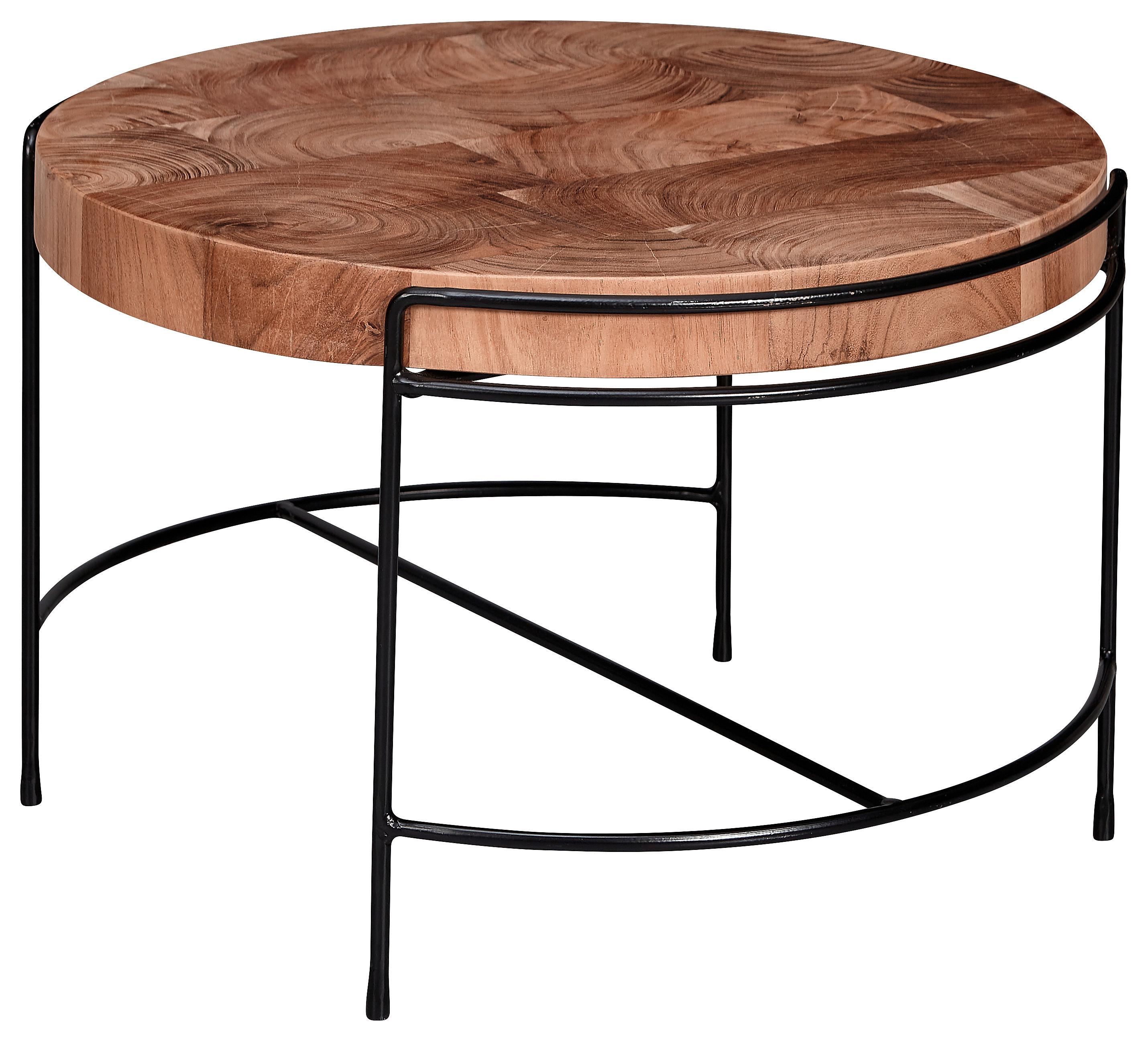 Couchtisch Rund Mit Holzplatte, Akazie/Schwarz
