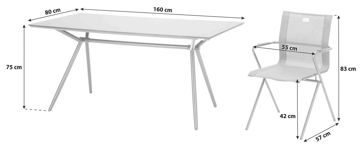 Gartengarnitur 5-Tlg. Alpha Metall/Kunststoff/Glas - Taupe/Anthrazit, Basics, Glas/Kunststoff (80/75/160cm) - Acamp