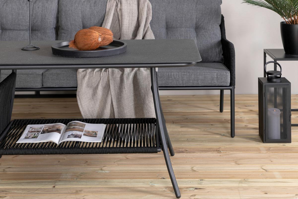 Loungegarnitur 2-tlg Berlin Metall/glas/dekor Mit Kissen - Schwarz, KONVENTIONELL, Metall (173/196cm) - Gardenson