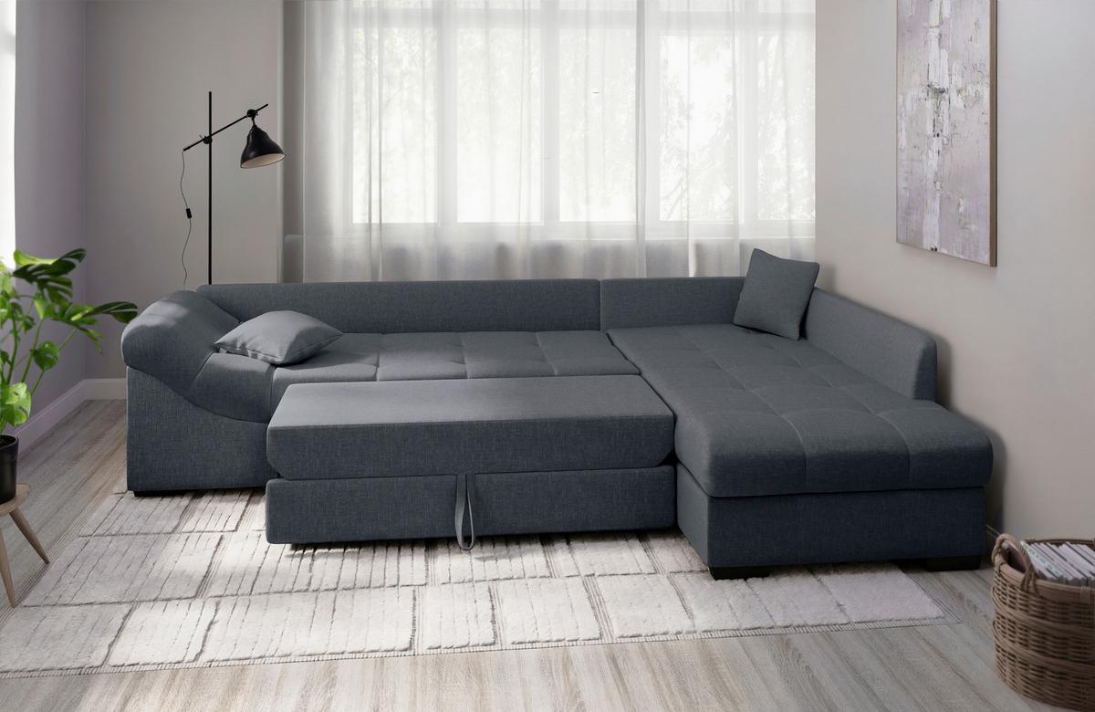Eckschlafsofa Alvito Anthrazit S: 298x202 Cm - Anthrazit/Schwarz, MODERN, Textil (298/202cm) - MID.YOU