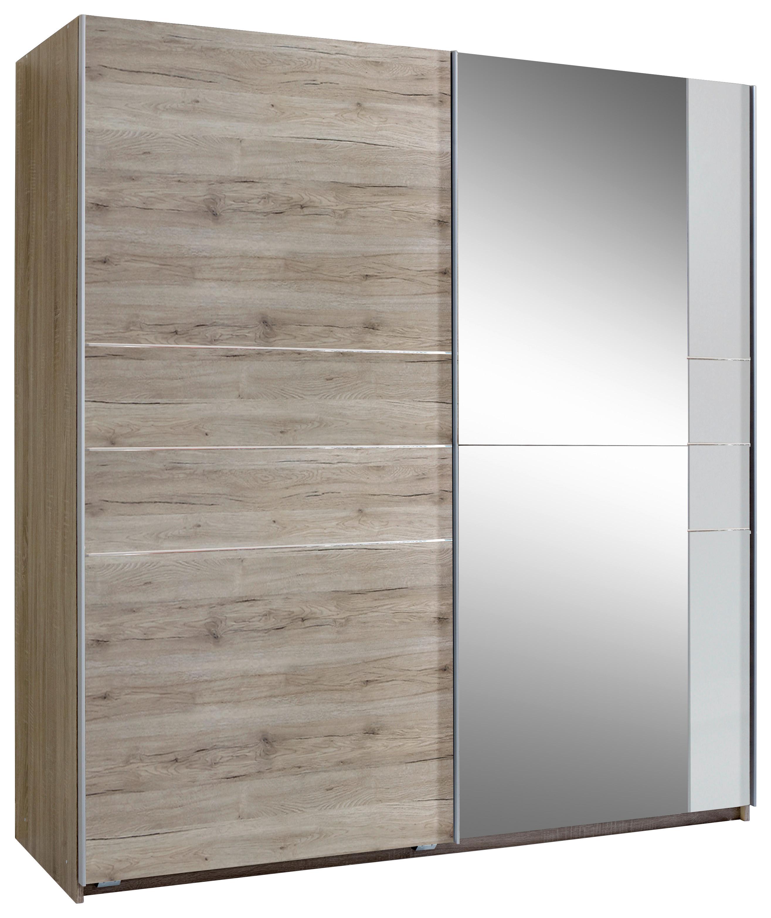 Schwebetürenschrank m. Spiegel 180cm Stripe, Eiche Dekor - Eichefarben/Weiß, MODERN, Holzwerkstoff (179/198/64cm) - MID.YOU