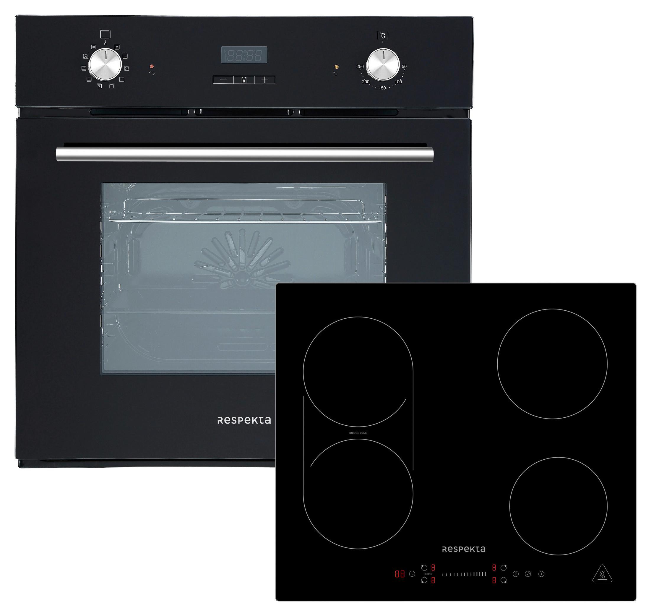 Einbauherd-Set B: 59,5 cm Induktion/ Autark - Schwarz, Trend, Glas/Metall (59,5/59/55cm) - Respekta