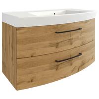 Waschbecken mit Unterschrank Manchester B:100cm Eiche Dekor - Eichefarben/Weiß, MODERN, Keramik/Holzwerkstoff (100cm) - Held