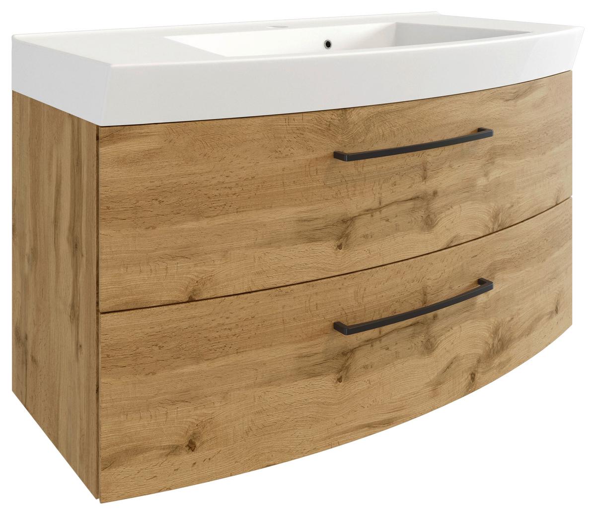 Waschbecken mit Unterschrank Manchester B:100cm Eiche Dekor - Eichefarben/Weiß, MODERN, Keramik/Holzwerkstoff (100cm) - Held