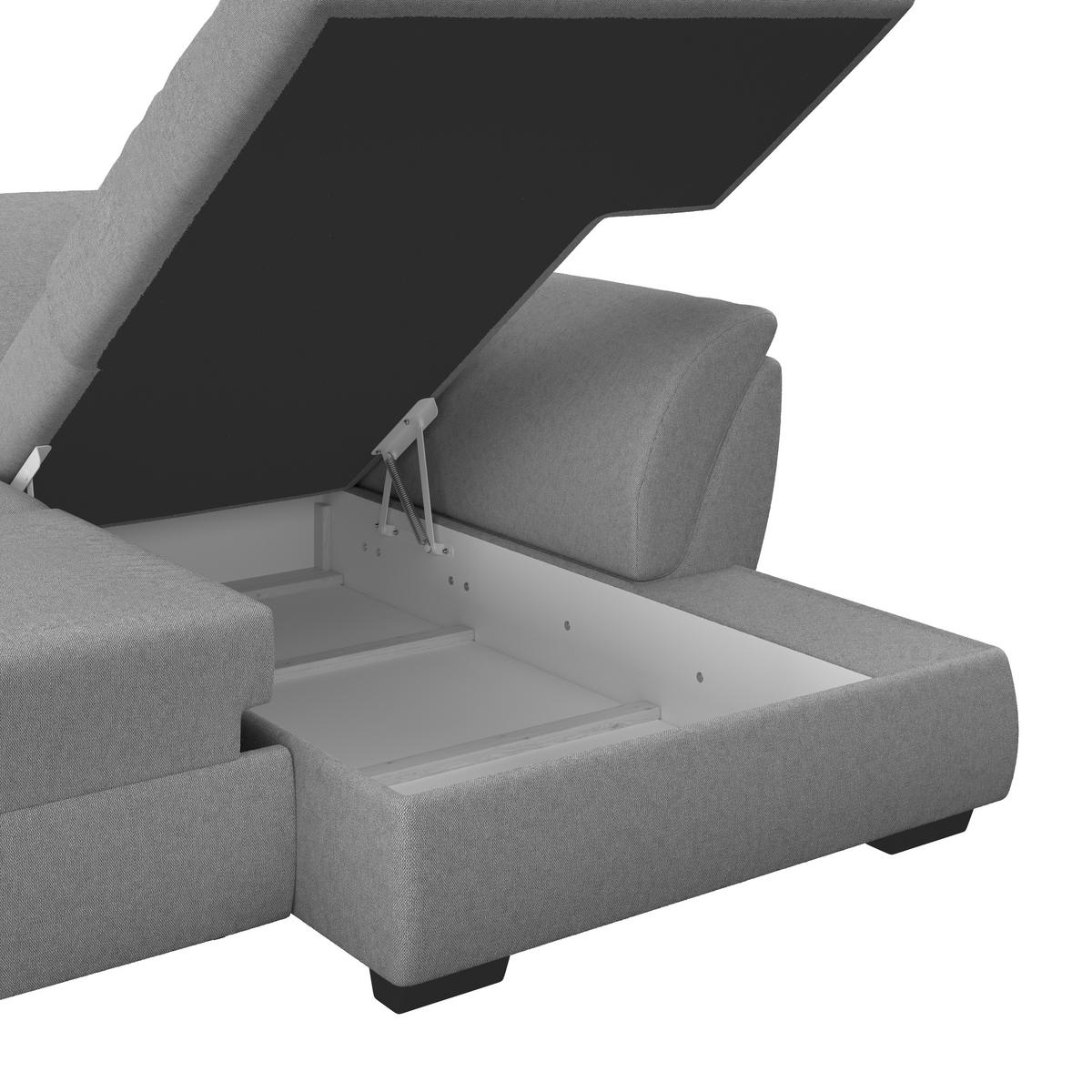 Ecksofa mit Schlaffunktion Berisso, Webstoff - Schwarz/Grau, Design, Textil (278/187cm) - Ondega