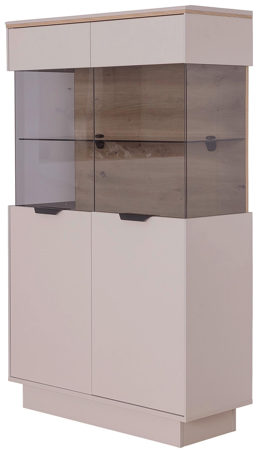 Highboard Darius Eiche Artisan/kashmir,b:88,5cm - Kaschmir/Schwarz, Trend, Glas/Holzwerkstoff (88,5/148,3/37cm)