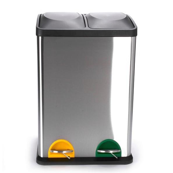 Treteimer 40l Silberfarben Metall Lxbxh: 40x34x60 - Silberfarben/Schwarz, Basics, Kunststoff/Metall (40/34/60cm)