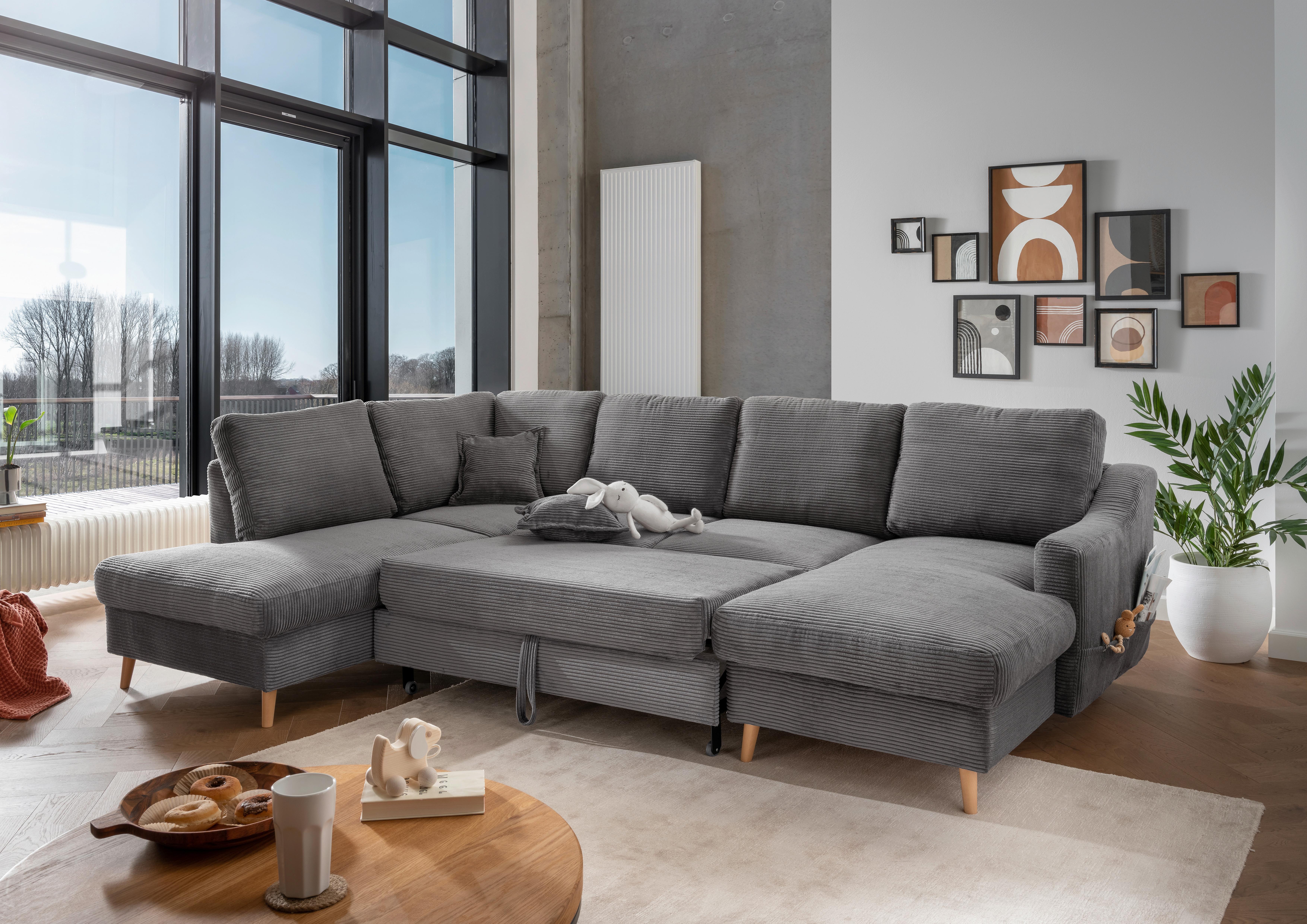 Wohnlandschaft Valentina - Naturfarben/Grau, KONVENTIONELL, Textil (200/301/150cm) - P & B