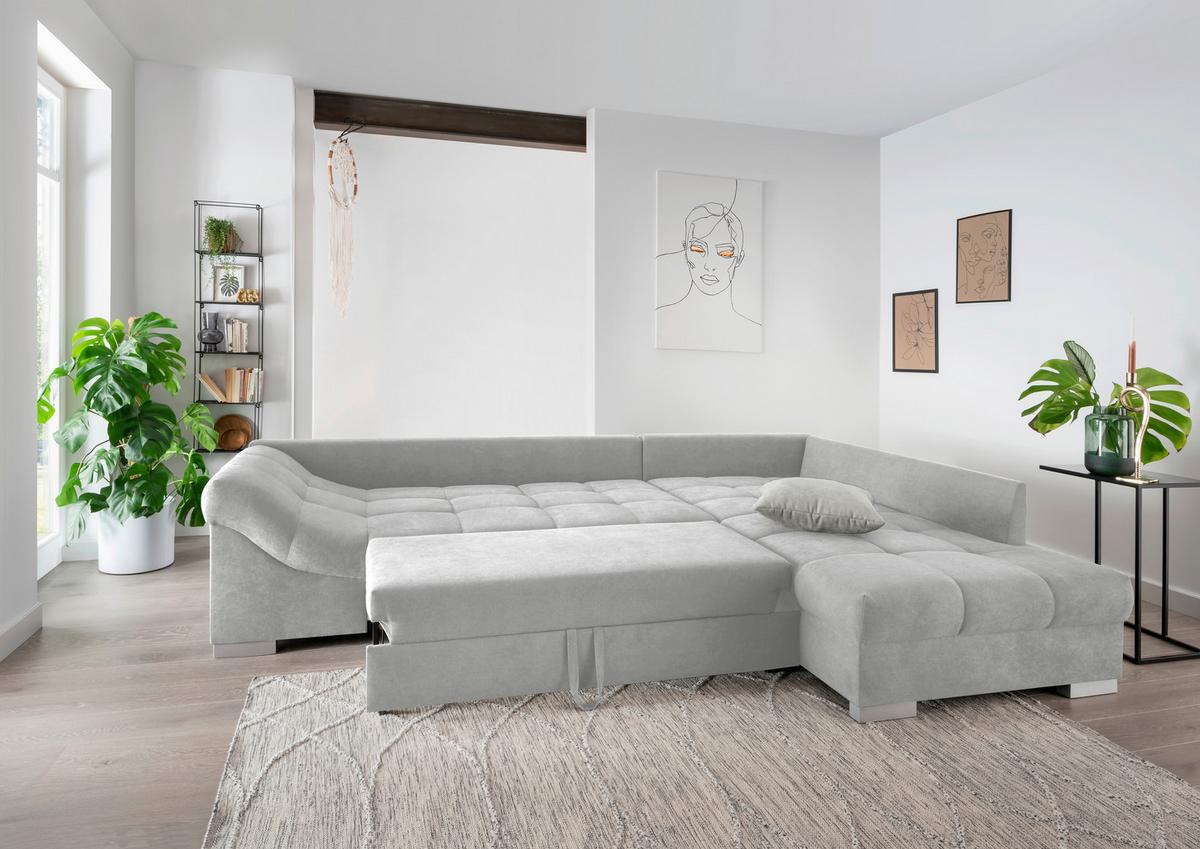 Eckschlafsofa Alvito Silberfarben S: 298/202 cm - Silberfarben, Design, Textil (298/202cm) - MID.YOU