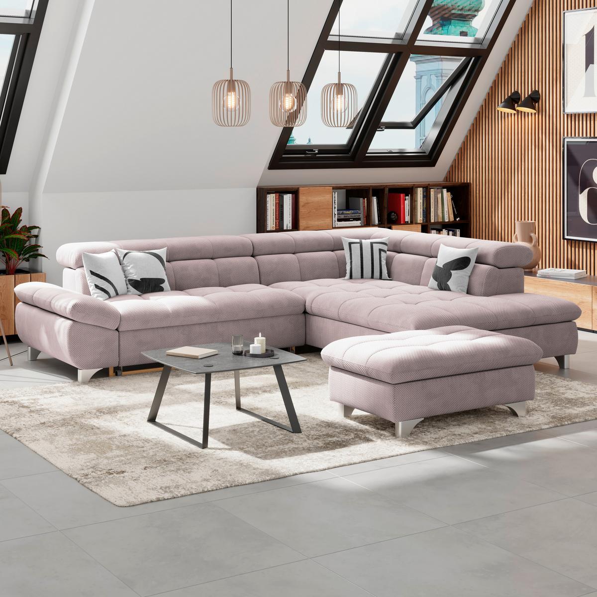 Hocker Gemini Rosa, B: 108cm - Chromfarben/Rosa, KONVENTIONELL, Textil (108/46/108cm)
