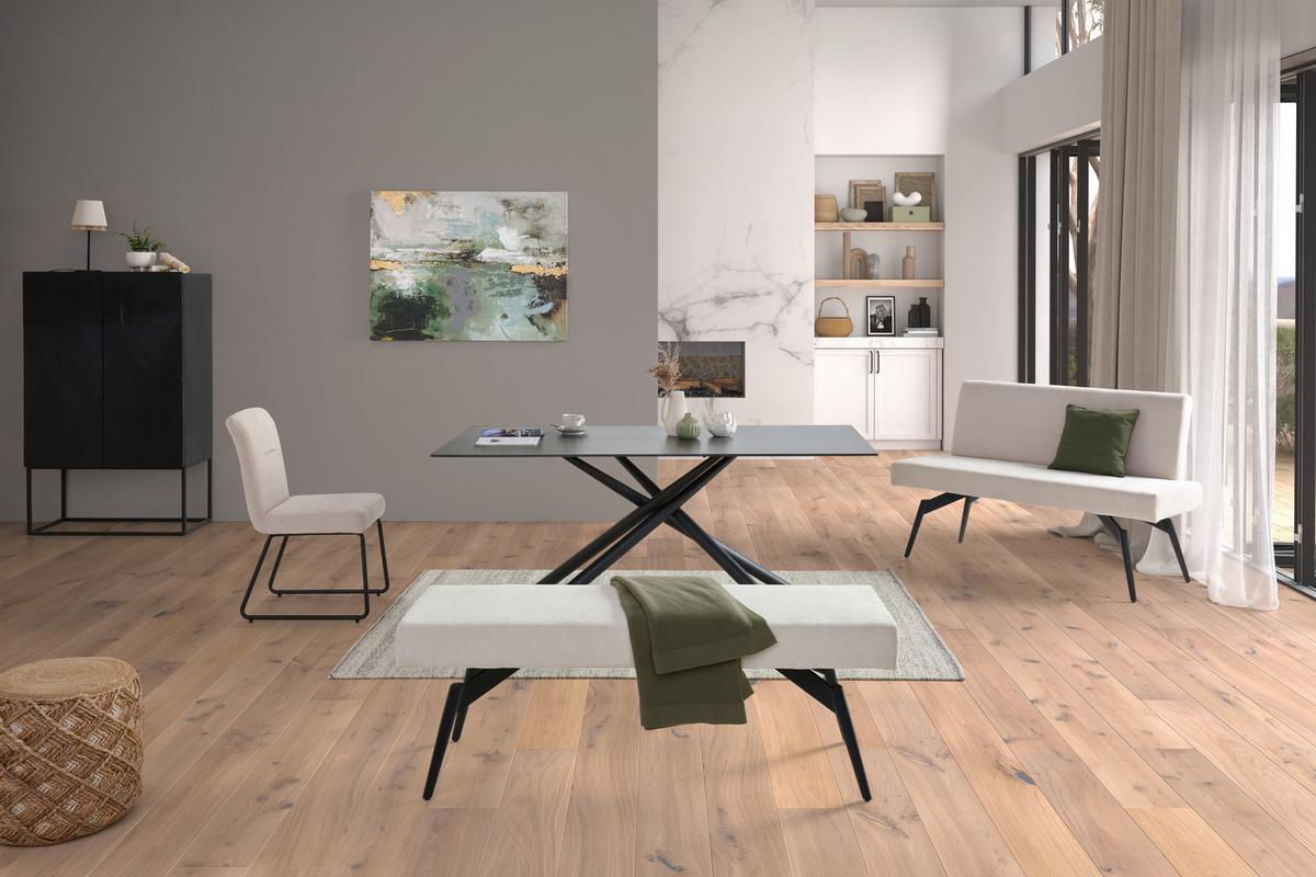 Sitzbank Tinos ohne Lehne Beige, B: 140 cm - Beige/Schwarz, KONVENTIONELL, Textil/Metall (140/49/47cm) - MID.YOU