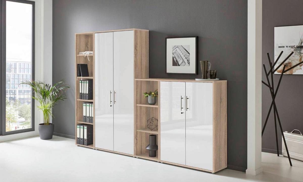 Büro Office Edition Sonoma Eiche Dekor/weiß Hochglanz - Weiß Hochglanz/Sonoma Eiche, MODERN, Holzwerkstoff - MID.YOU