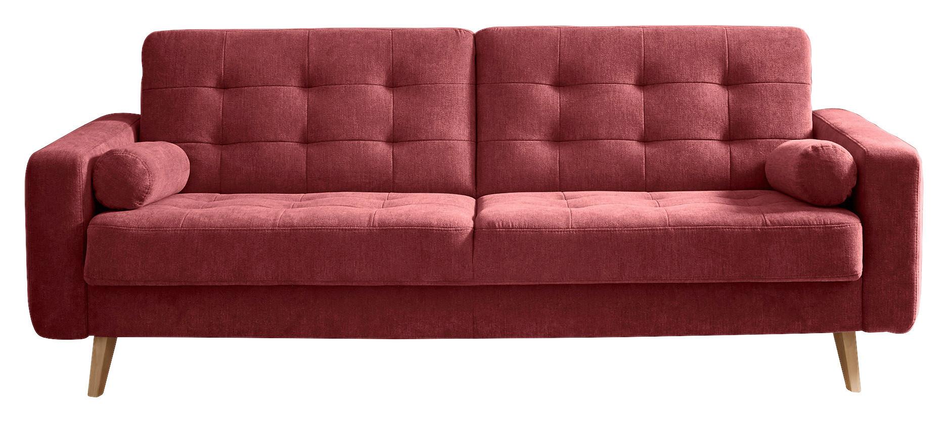 3-Sitzer-Sofa mit Schlaffunkt. + Bettkasten Fjord Beere - Beere/Eichefarben, MODERN, Holzwerkstoff/Textil (222/86/90cm) - MID.YOU