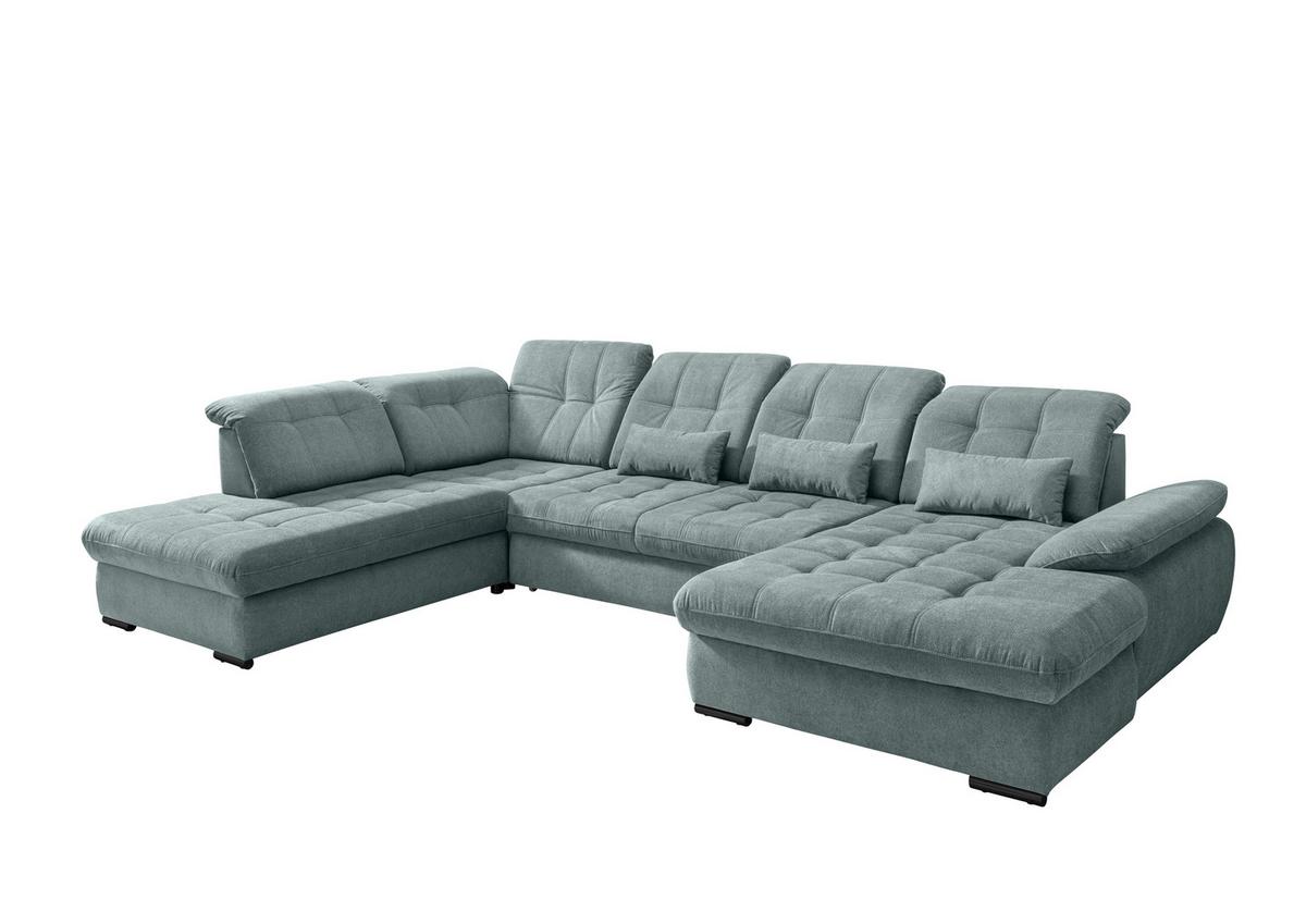 Wohnlandschaft mit Bettkasten Rigatti Blau B: 387 cm - Blau/Schwarz, MODERN, Textil (252/387/184cm) - Livetastic