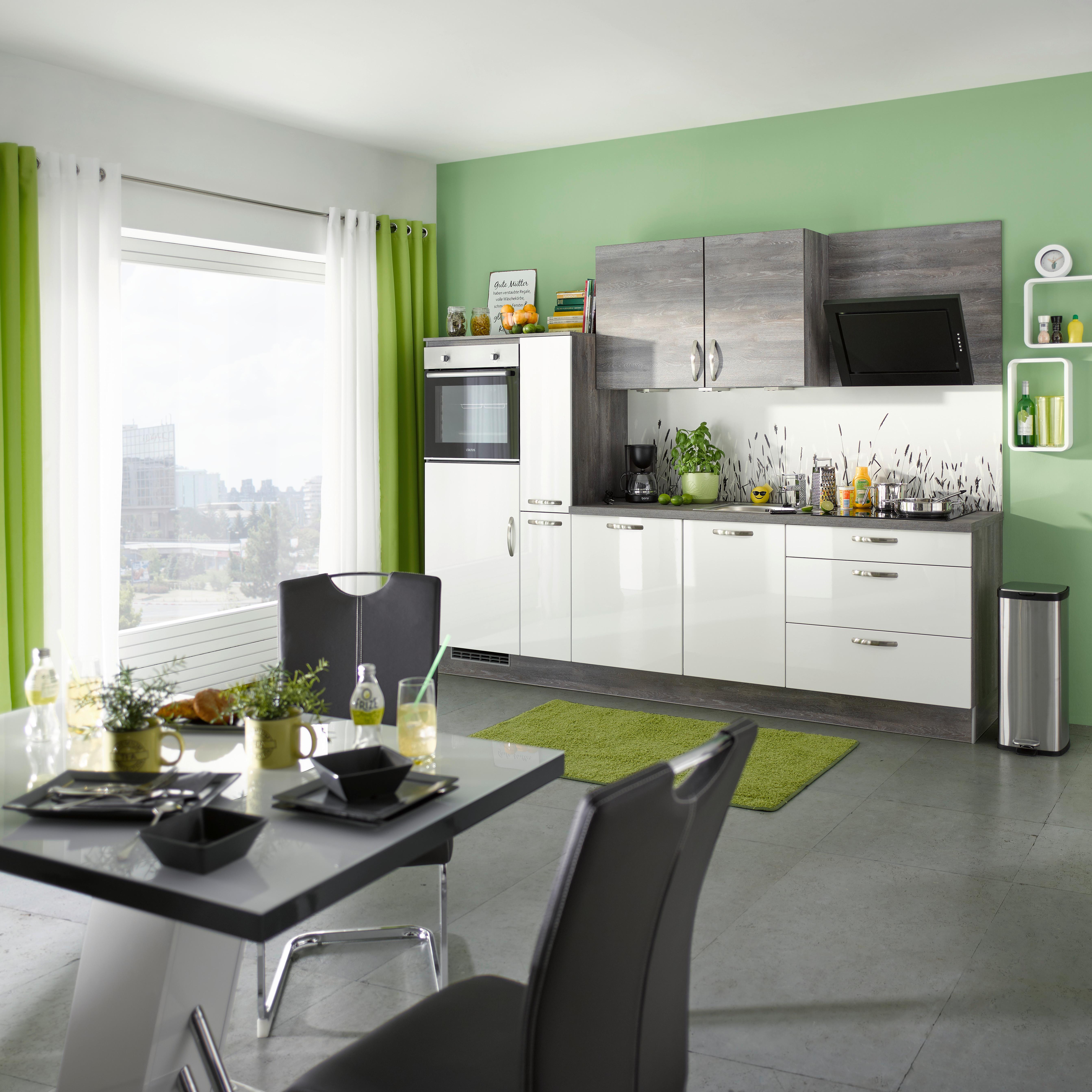 Küchenzeile Pn220/Pn100 Mit Geräten 280 cm Weiß/Steingrau - Eichefarben/Weiß, MODERN, Holzwerkstoff (280cm) - Pino