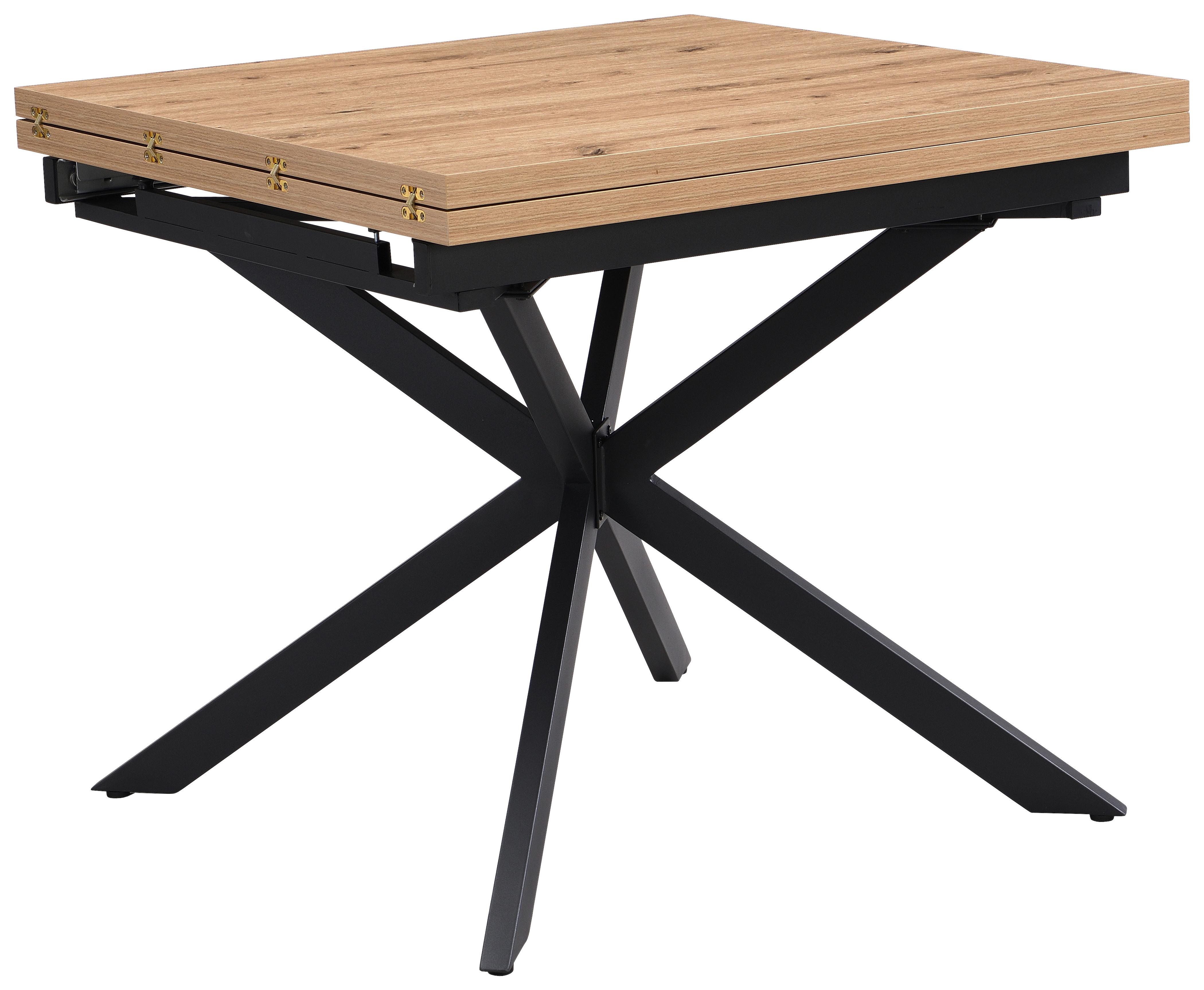 Esstisch ausziehbar Elio 90-180x90 cm Wildeiche Dekor - Wildeiche/Schwarz, LIFESTYLE, Holzwerkstoff/Metall (90-180/75/90cm)