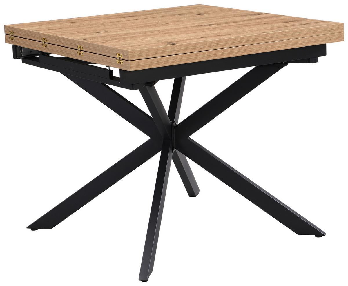 Esstisch ausziehbar Elio 90-180x90 cm Wildeiche Dekor - Wildeiche/Schwarz, LIFESTYLE, Holzwerkstoff/Metall (90-180/75/90cm)