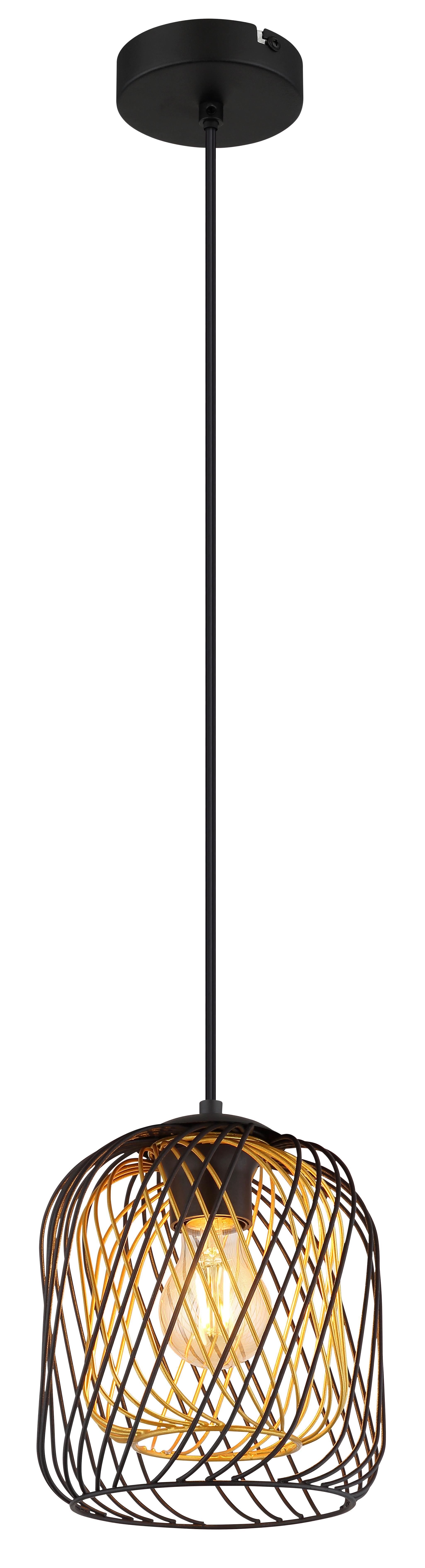 Hängeleuchte Dichti Schwarz Goldfarben D: 18 Cm - Goldfarben/Schwarz, Basics, Kunststoff/Metall (18/150cm) - Globo