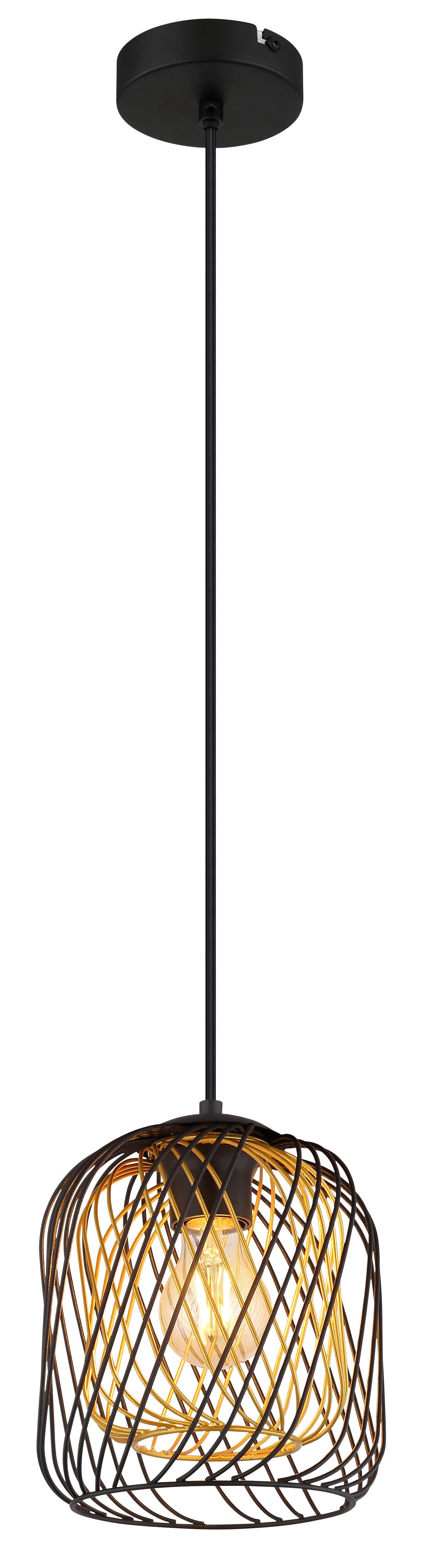 Hängeleuchte Dichti Schwarz Goldfarben D: 18 Cm - Goldfarben/Schwarz, Basics, Kunststoff/Metall (18/150cm) - Globo