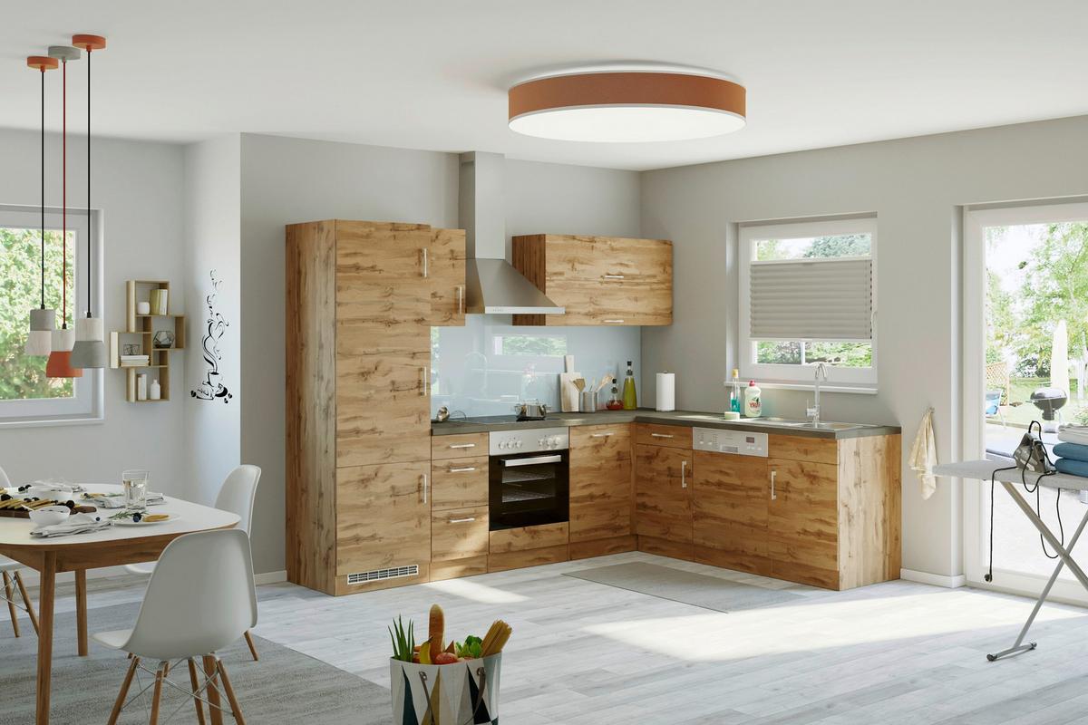 Eckküche Winkelblock Mit Geräten 270x210 Cm Eichefarben - Schieferfarben/Eiche Wotan, MODERN, Holzwerkstoff (210/270cm) - Held