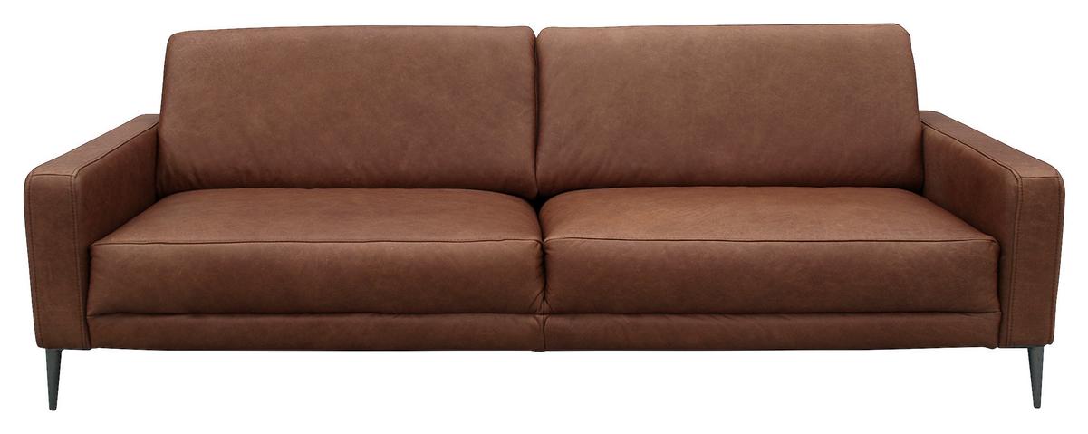 3,5-Sitzer Spring, Dunkelbraun B: 207 cm - Dunkelbraun/Schwarzchrom, Design, Leder (207/85/92cm) - Livetastic
