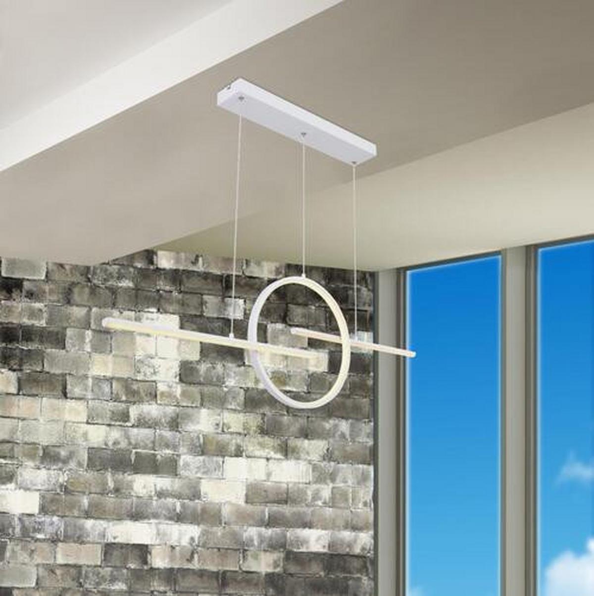 LED-Hängeleuchte H: 150 cm 1-Flammig inkl. Fernbedienung - Weiß, Design, Kunststoff/Metall (124/10,5/150cm) - Globo