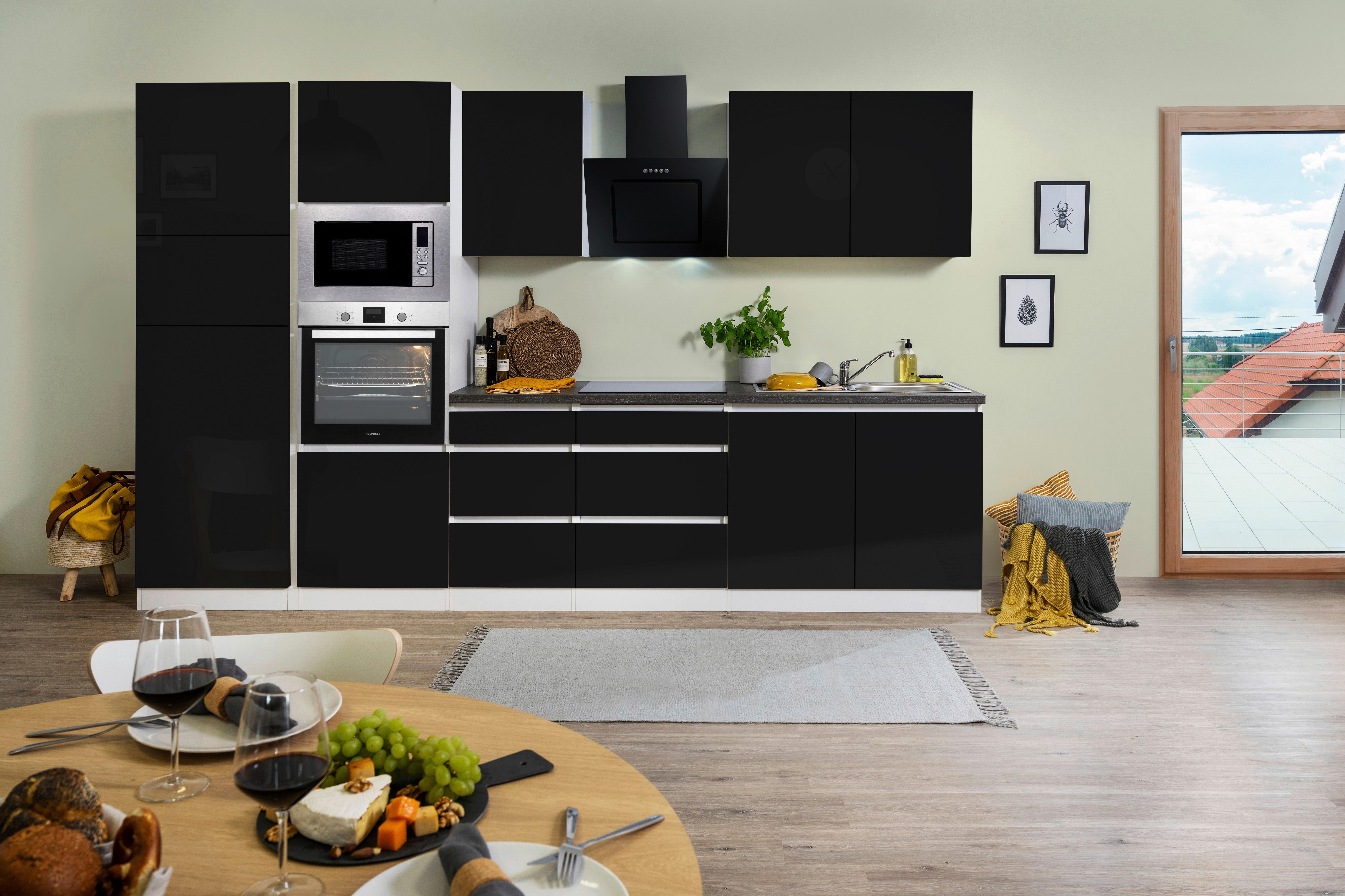 Küchenblock Lorena Küchenblock 335 cm - Schwarz Hochglanz/Graphitfarben, Basics, Holzwerkstoff (335cm) - Respekta