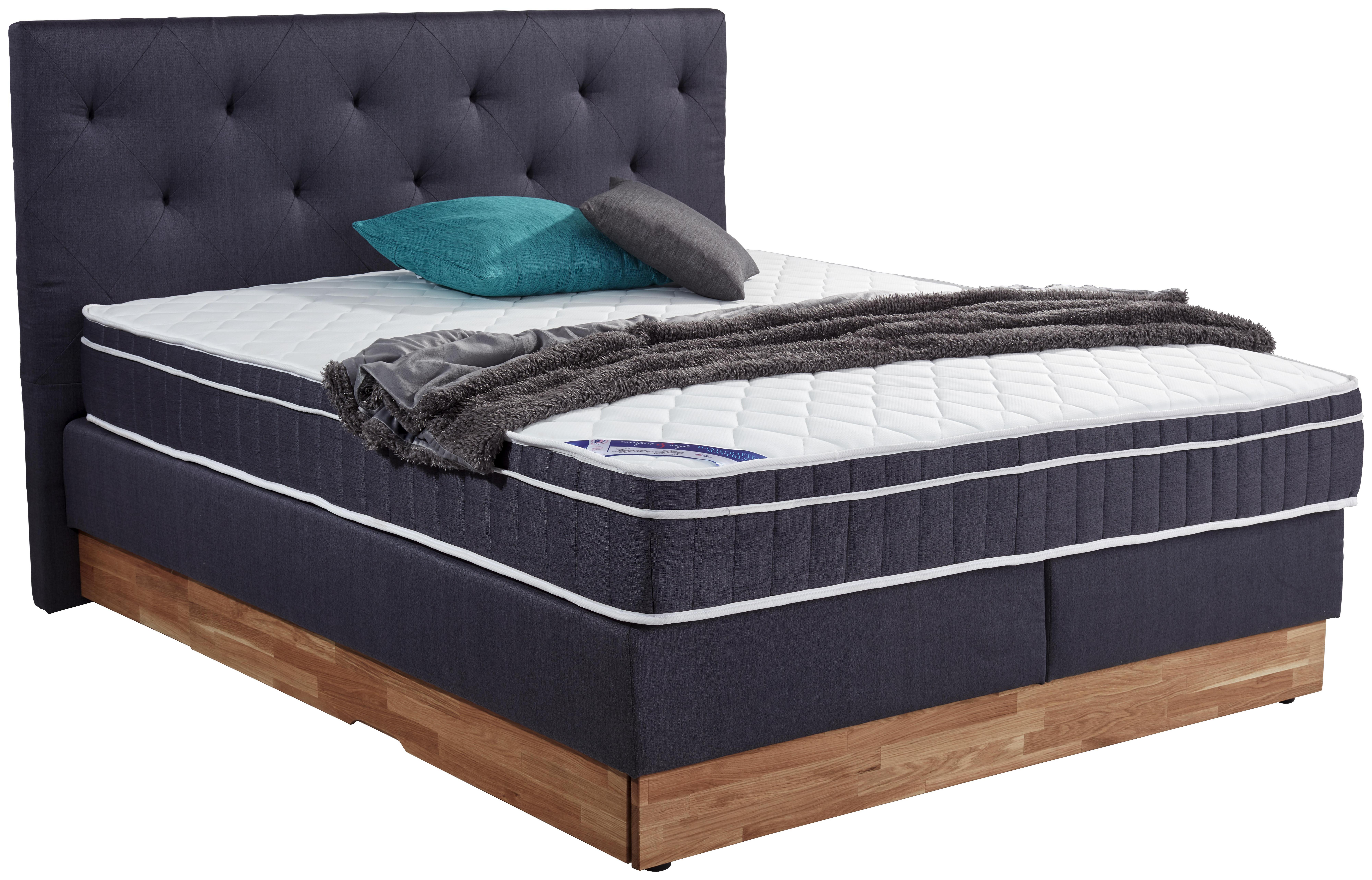 Boxspringbett Mara 160x200 Grau/blau - Dunkelgrau/Eichefarben, KONVENTIONELL, Holz/Textil (160/200cm)